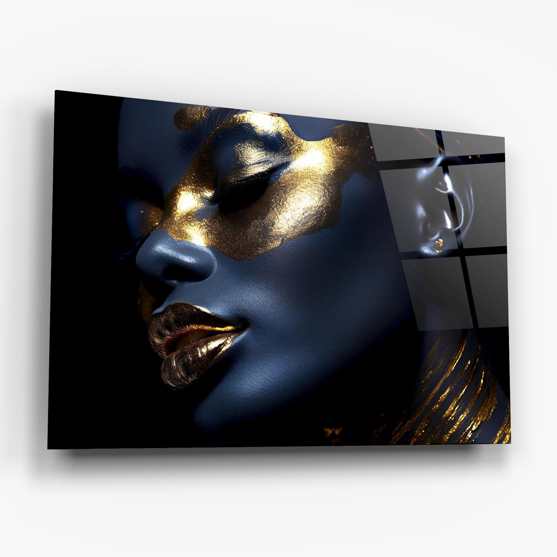 Tablou Sticla Blue Gold Face mockup 6