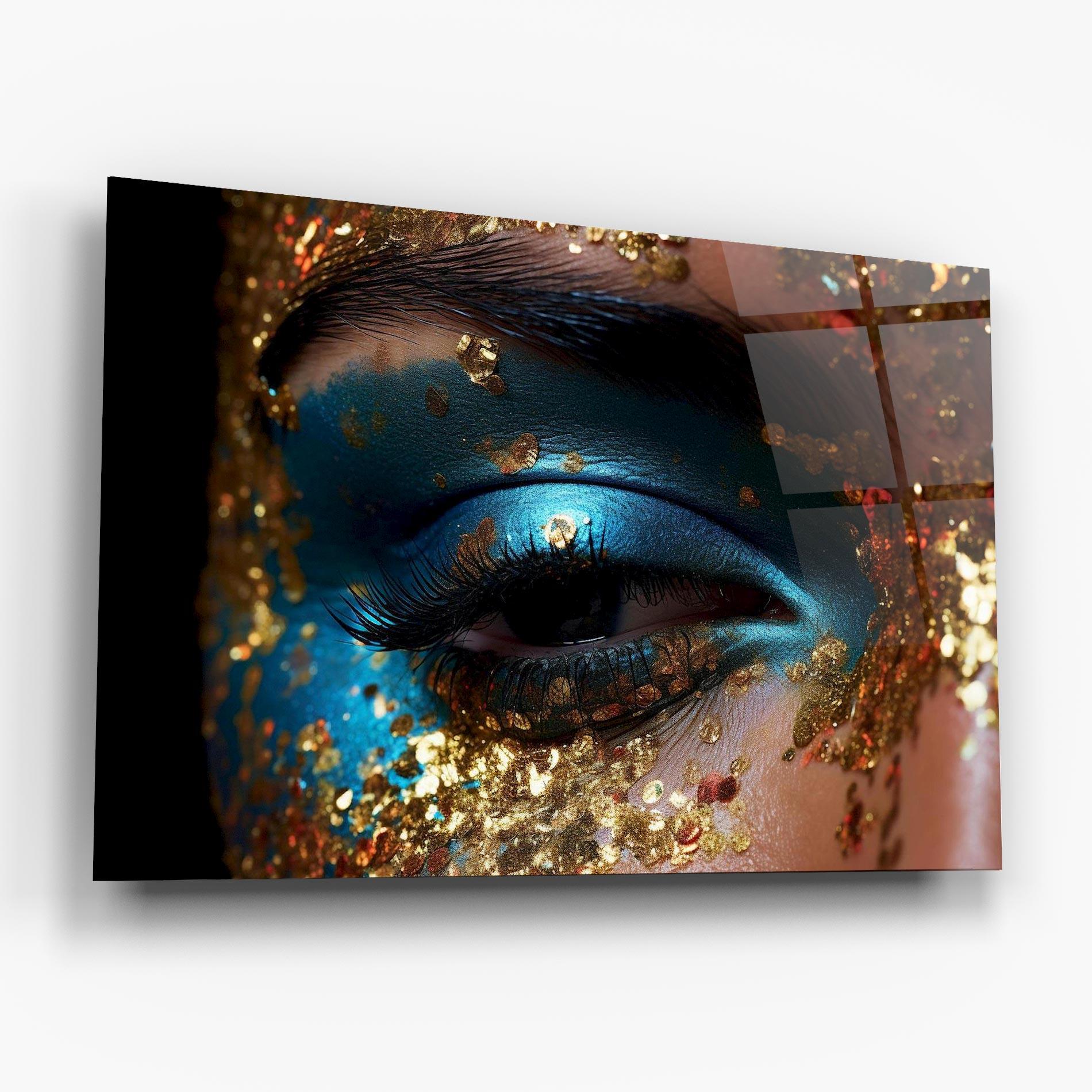 Tablou Sticla Blue Gold Glitter mockup 6