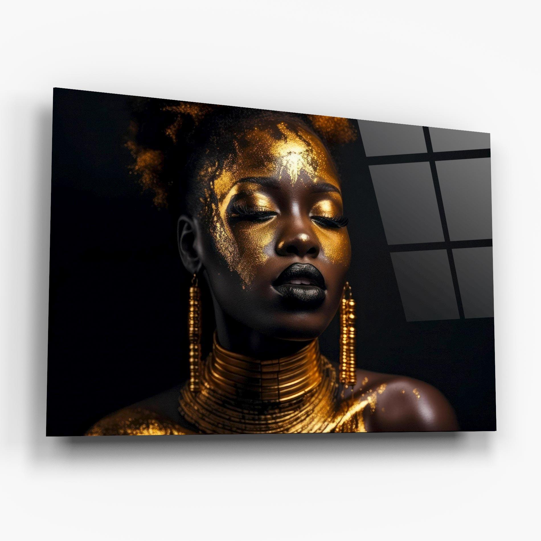 Tablou Sticla Gold Makeup Black Lips mockup 6