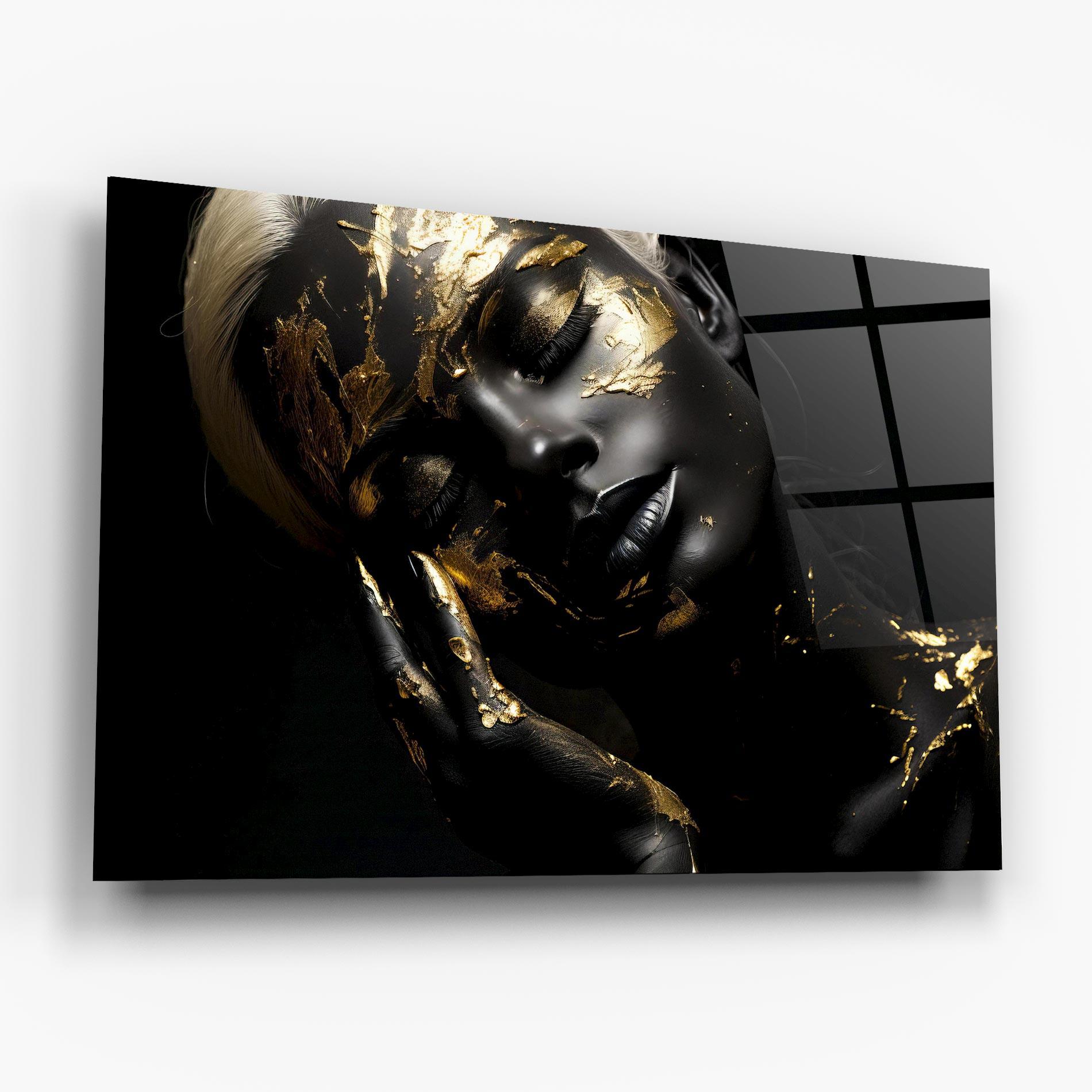 Tablou Sticla Gold Makeup On Black mockup 6