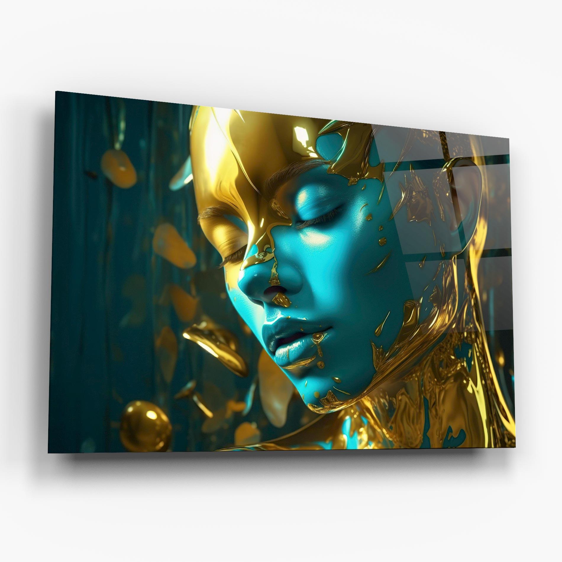 Tablou Sticla Golden Blue Makeup mockup 6