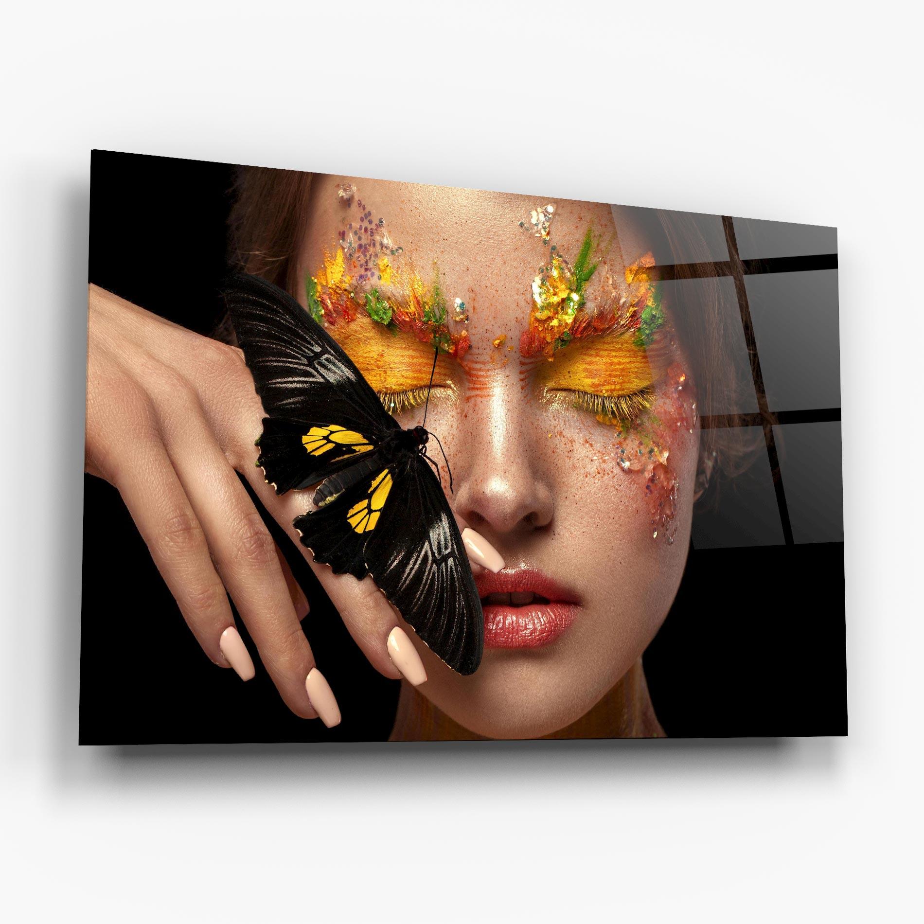 Tablou Sticla Pretty Butterflu Makeup mockup 6