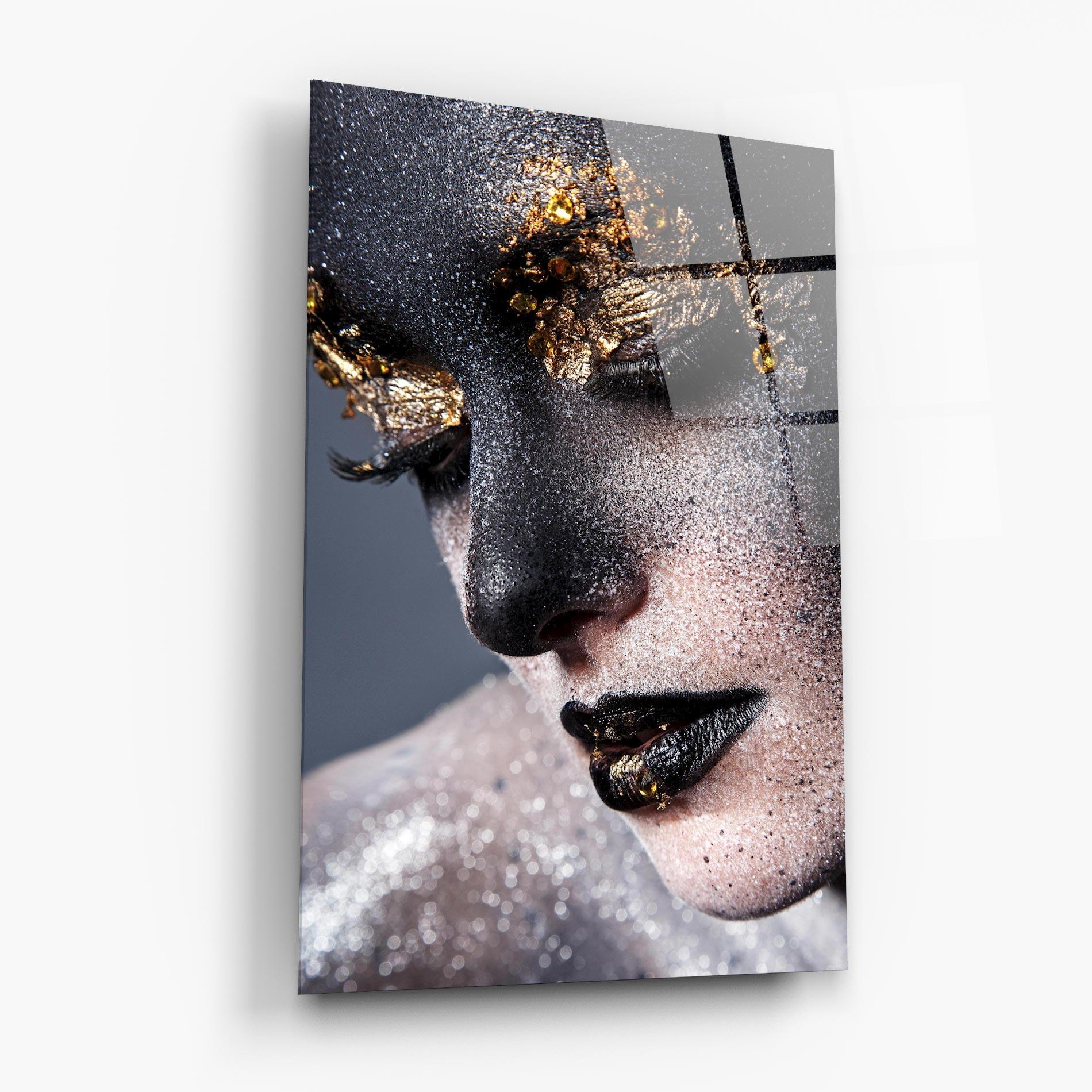 Tablou Sticla Beautiful Gold Artistic Makeup mockup 6