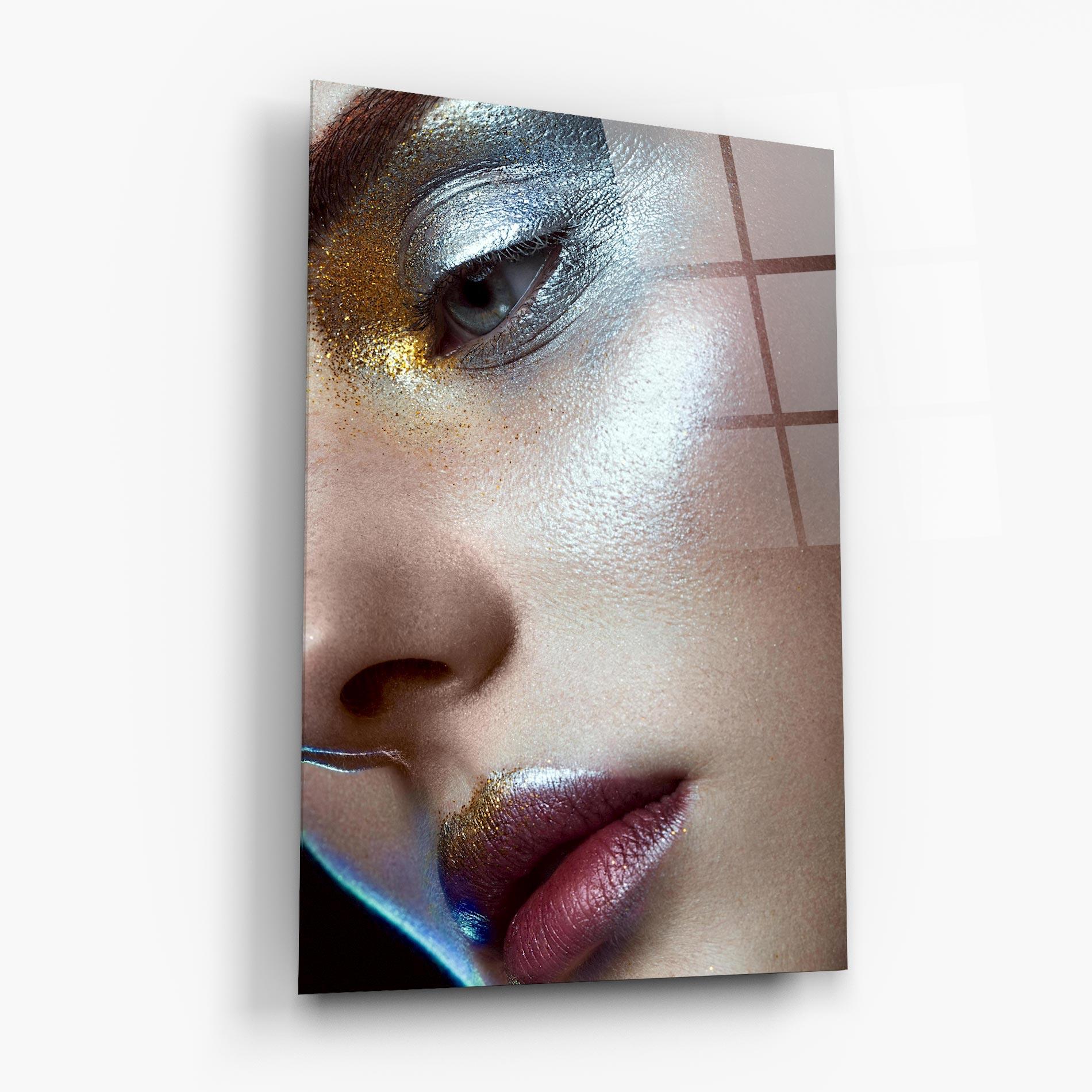 Tablou Sticla Golden Silver Makeup mockup 6