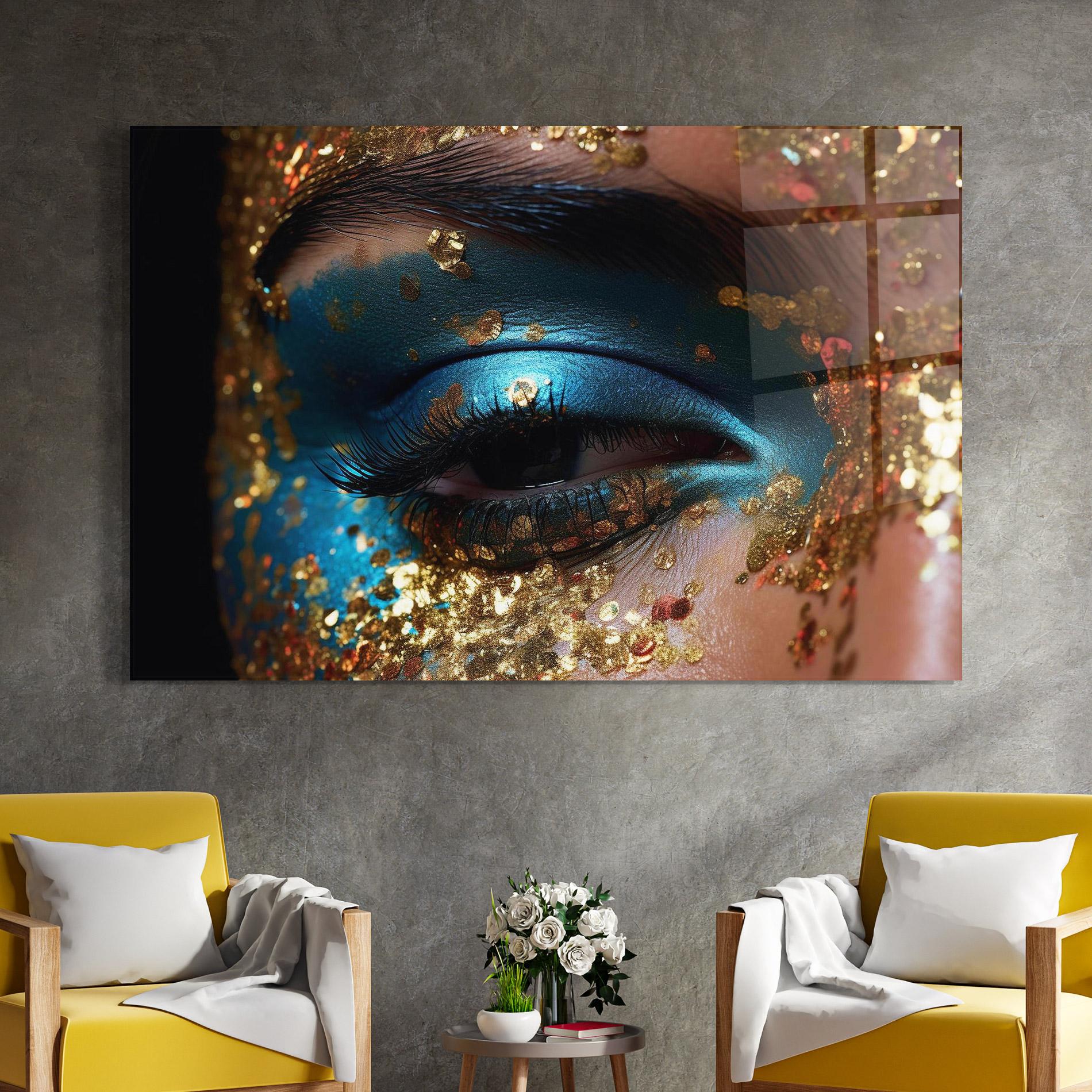 Tablou Sticla Blue Gold Glitter mockup 4