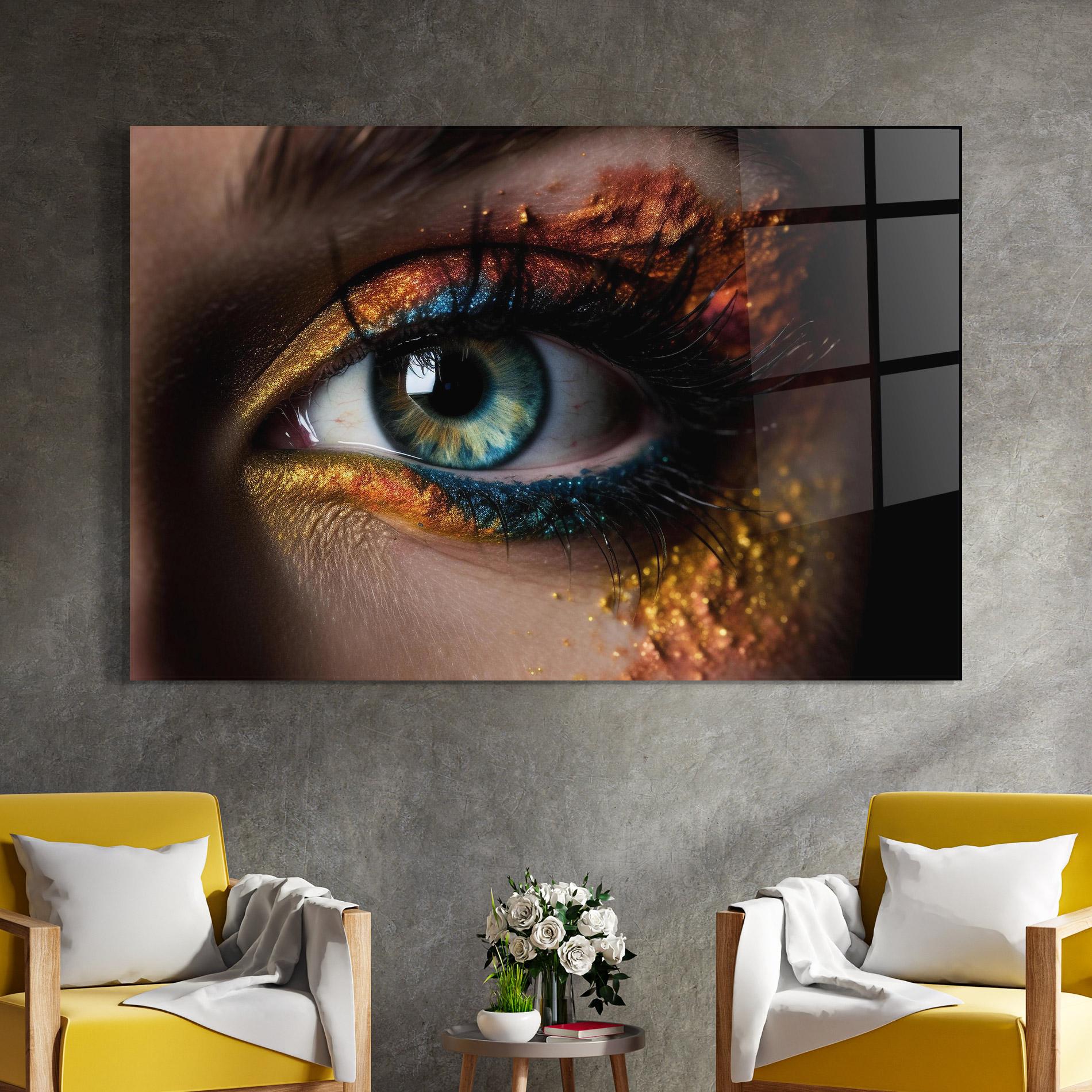 Tablou Sticla Blue Green Eye Makeup mockup 4