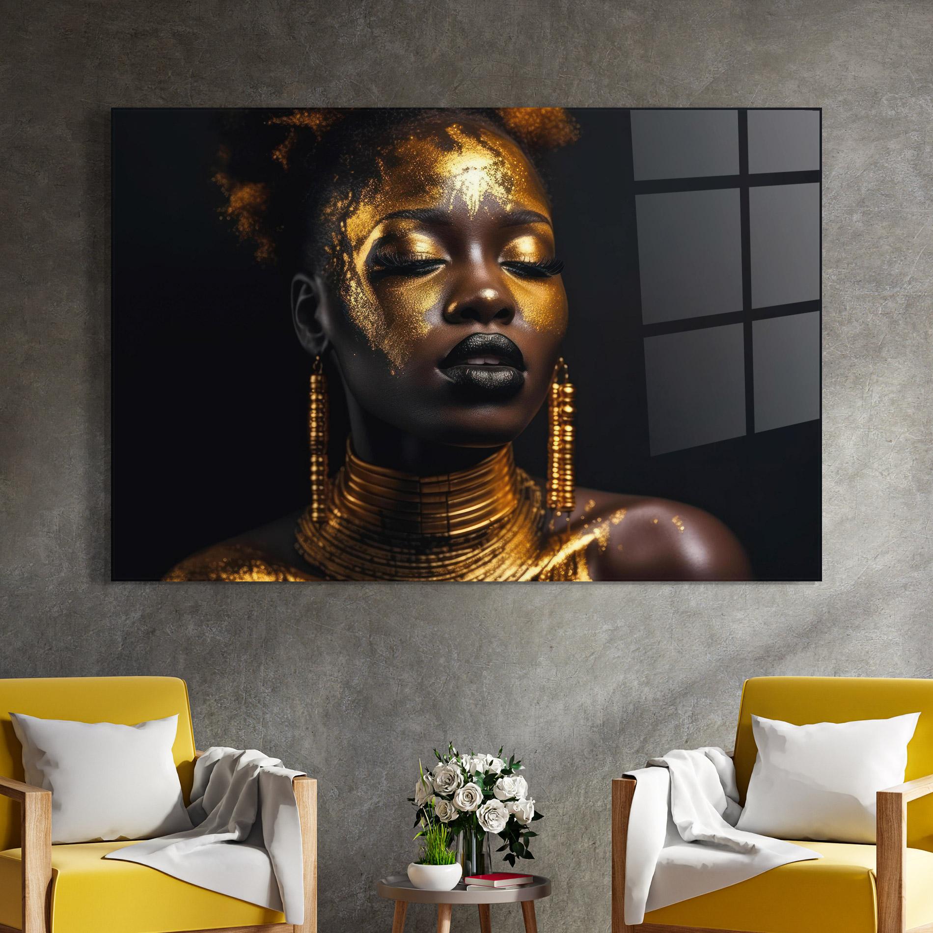 Tablou Sticla Gold Makeup Black Lips mockup 4