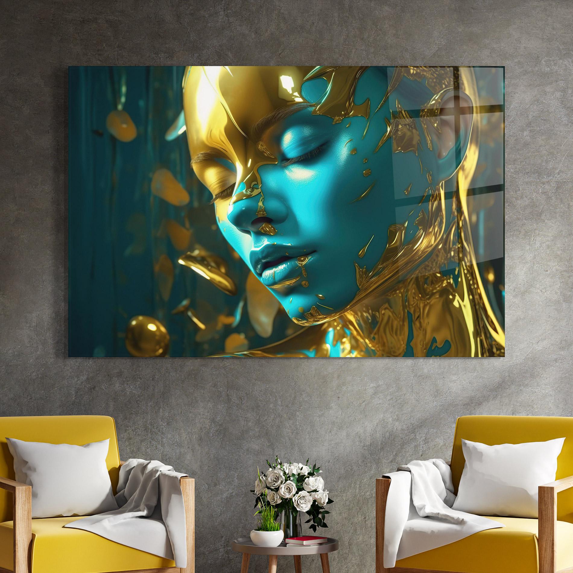 Tablou Sticla Golden Blue Makeup mockup 4