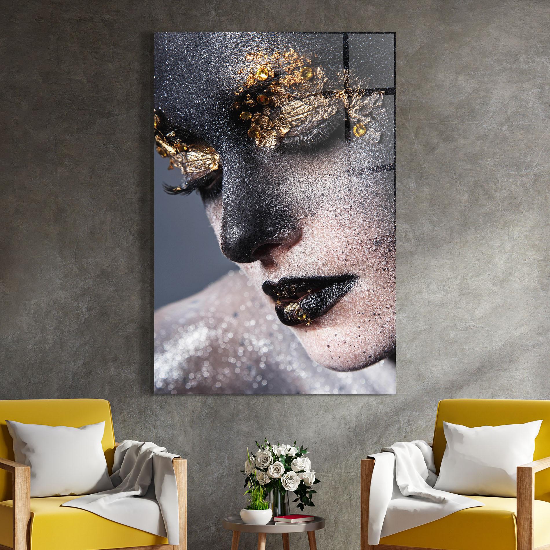 Tablou Sticla Beautiful Gold Artistic Makeup mockup 4