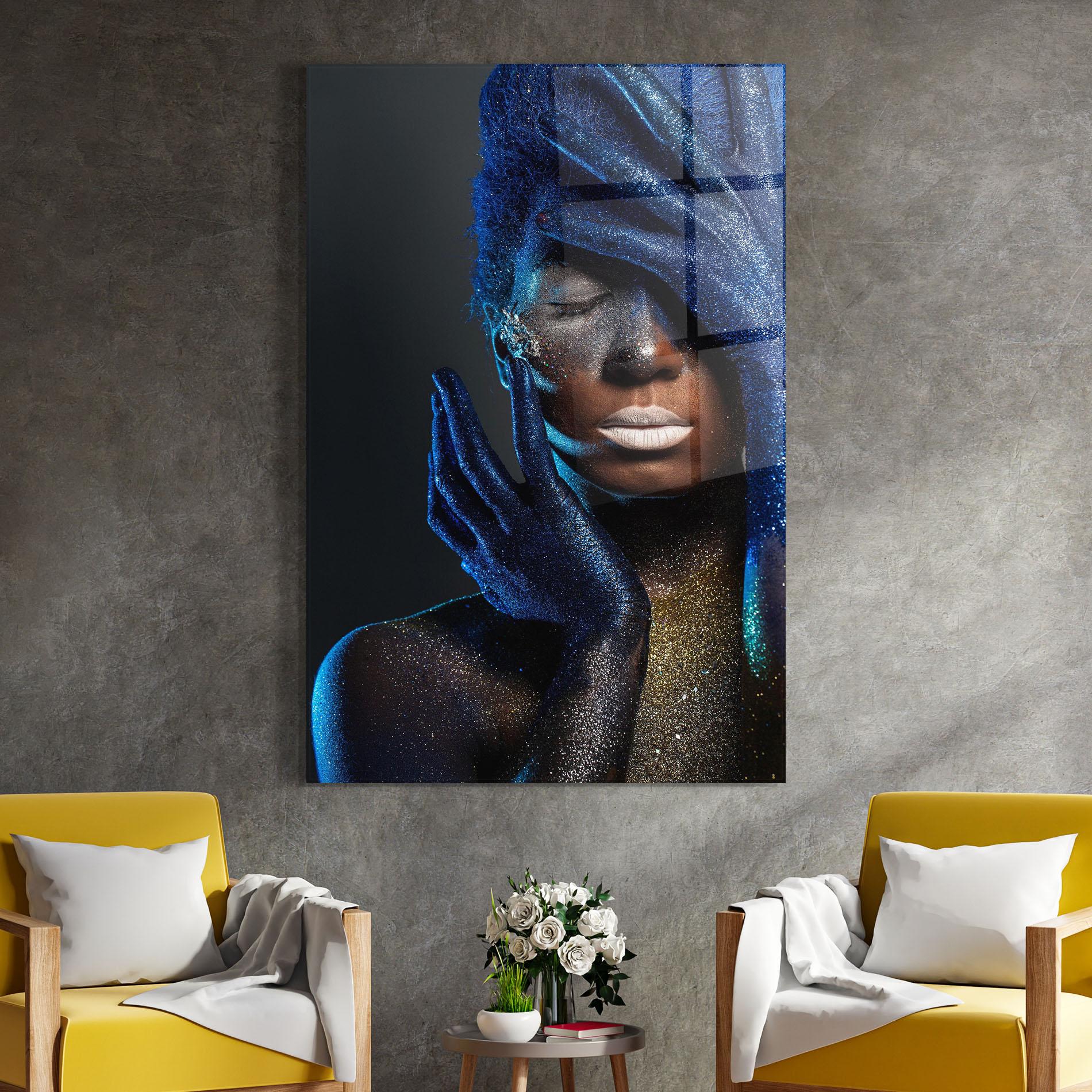 Tablou Sticla Blue Hair Hands mockup 4