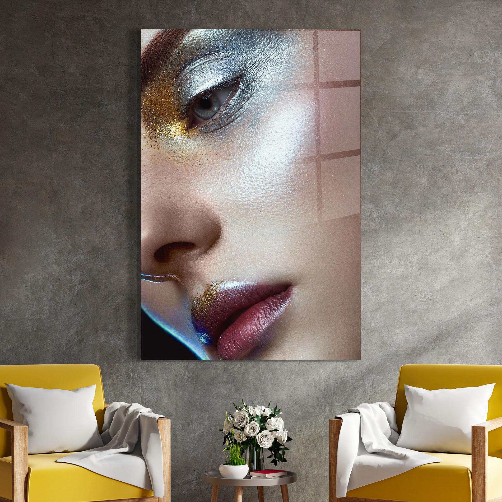 Tablou Sticla Golden Silver Makeup mockup 4