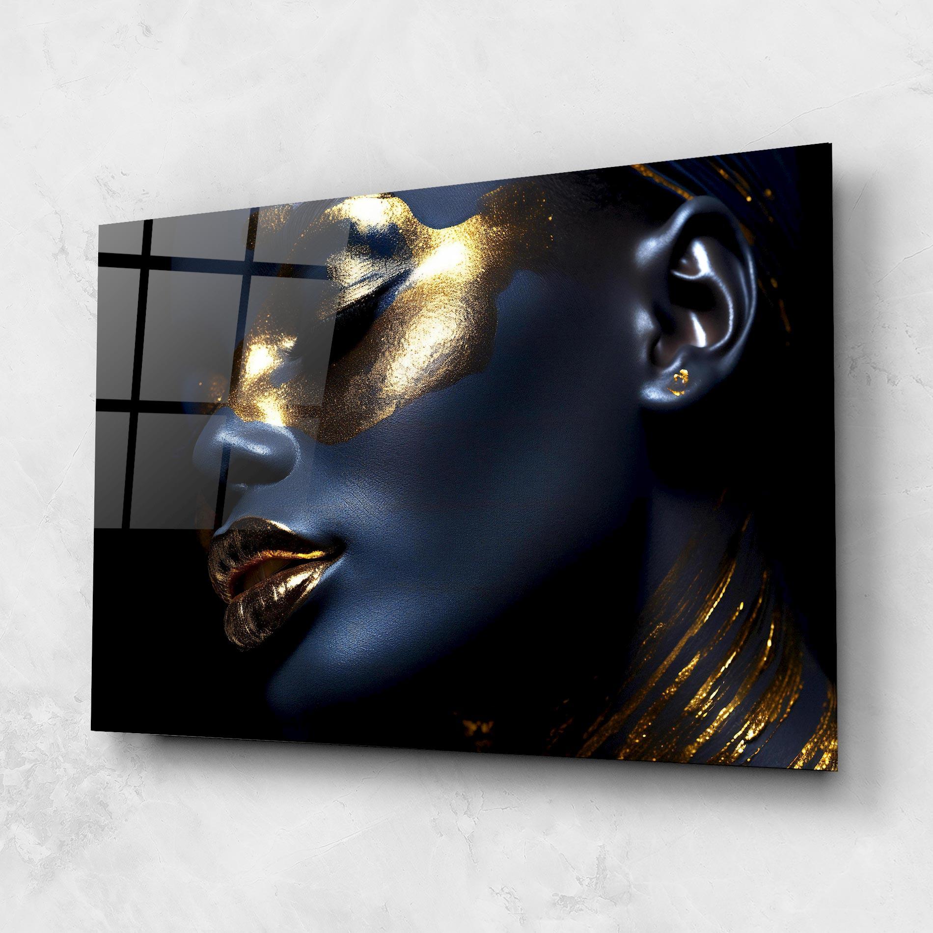 Tablou Sticla Blue Gold Face mockup 1