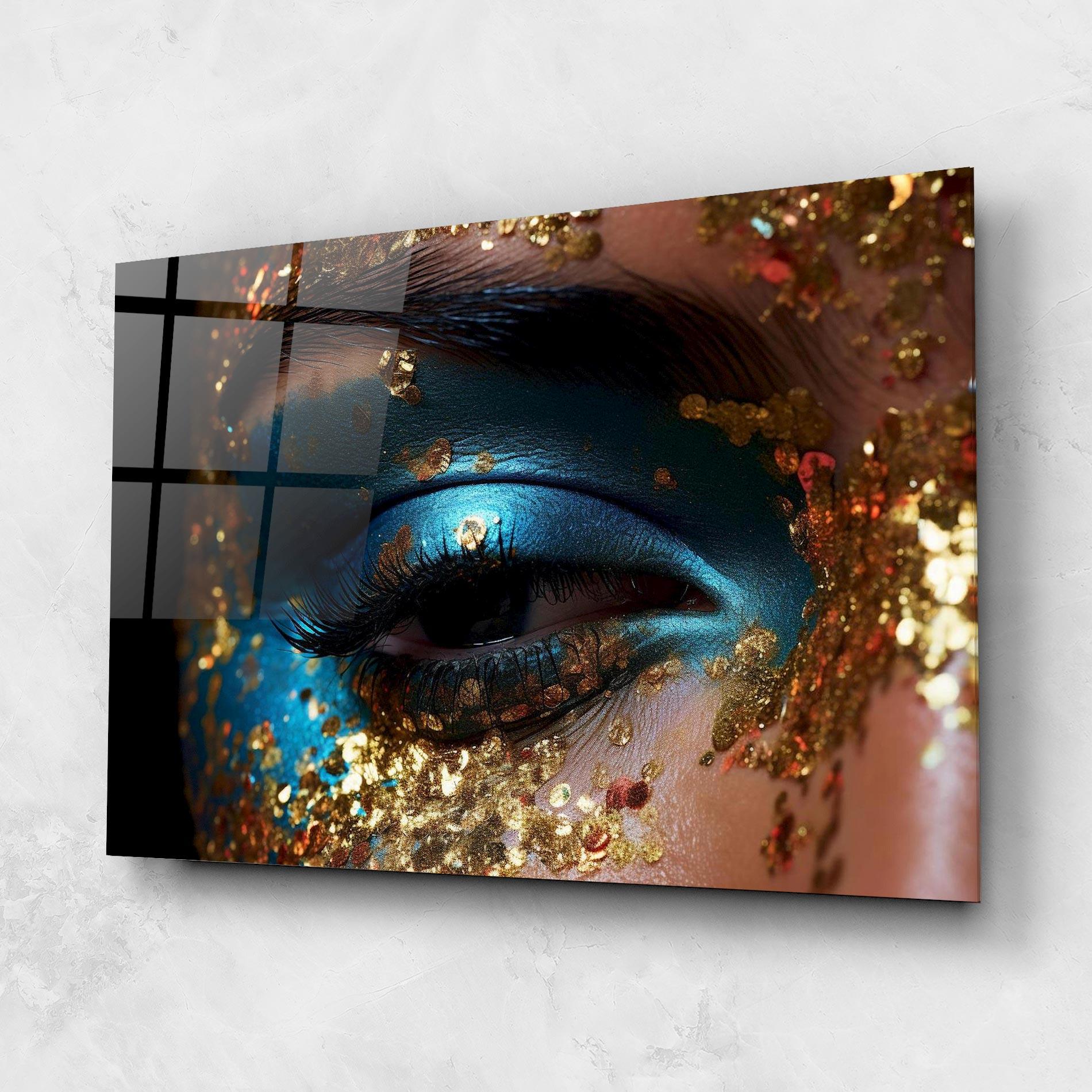 Tablou Sticla Blue Gold Glitter mockup 1