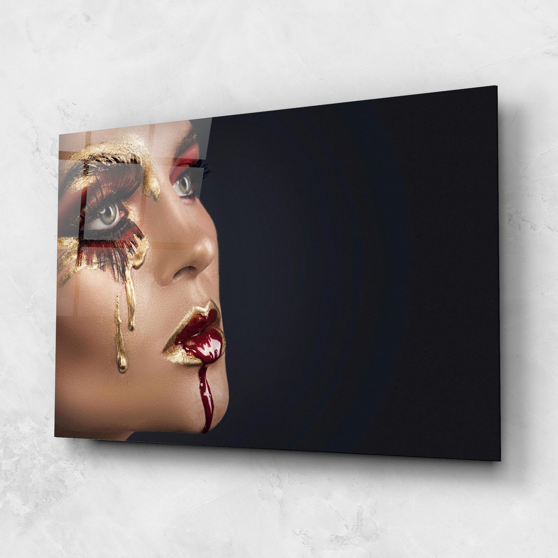 Tablou Sticla Gold Bloody Lips Makeup mockup 1