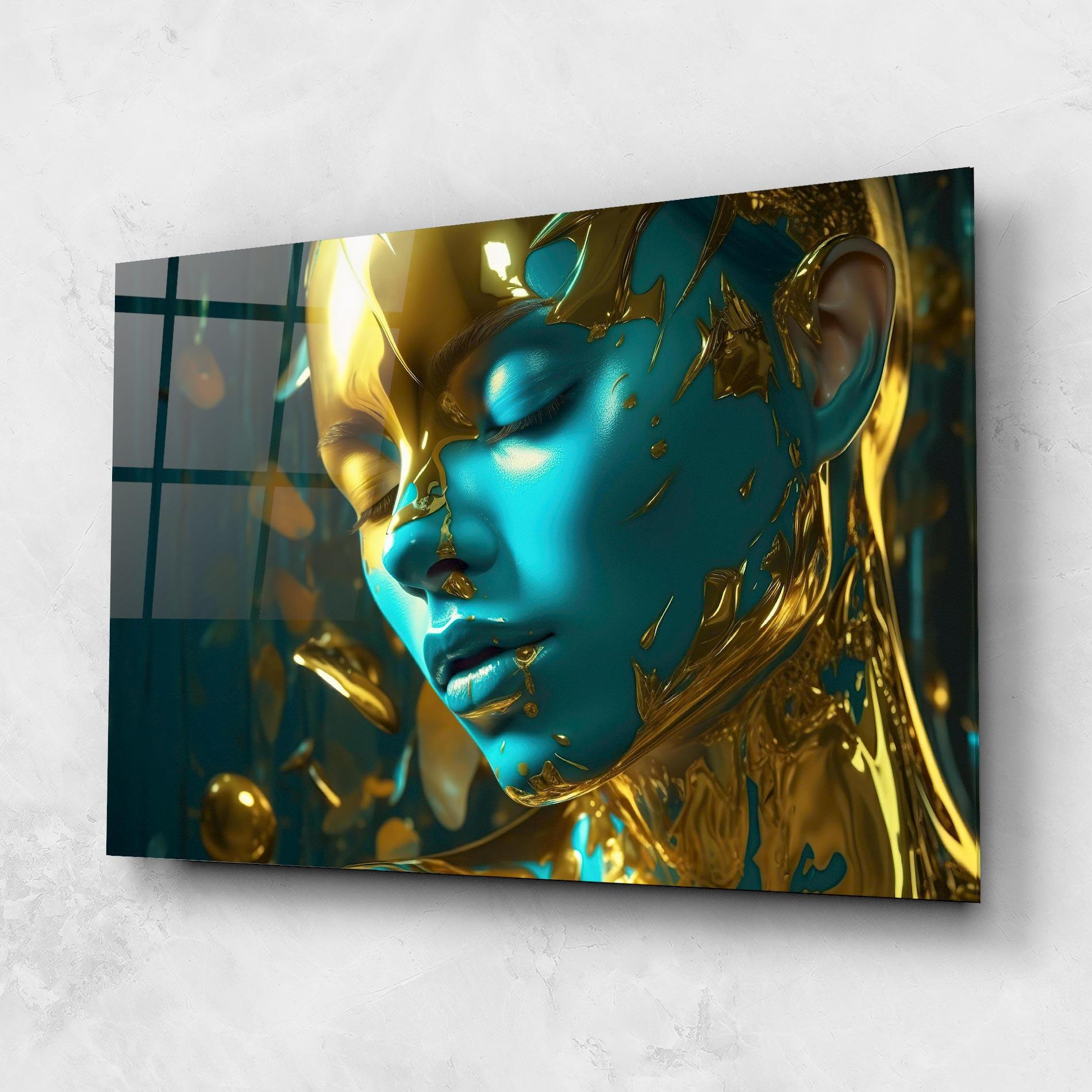 Tablou Sticla Golden Blue Makeup mockup 1