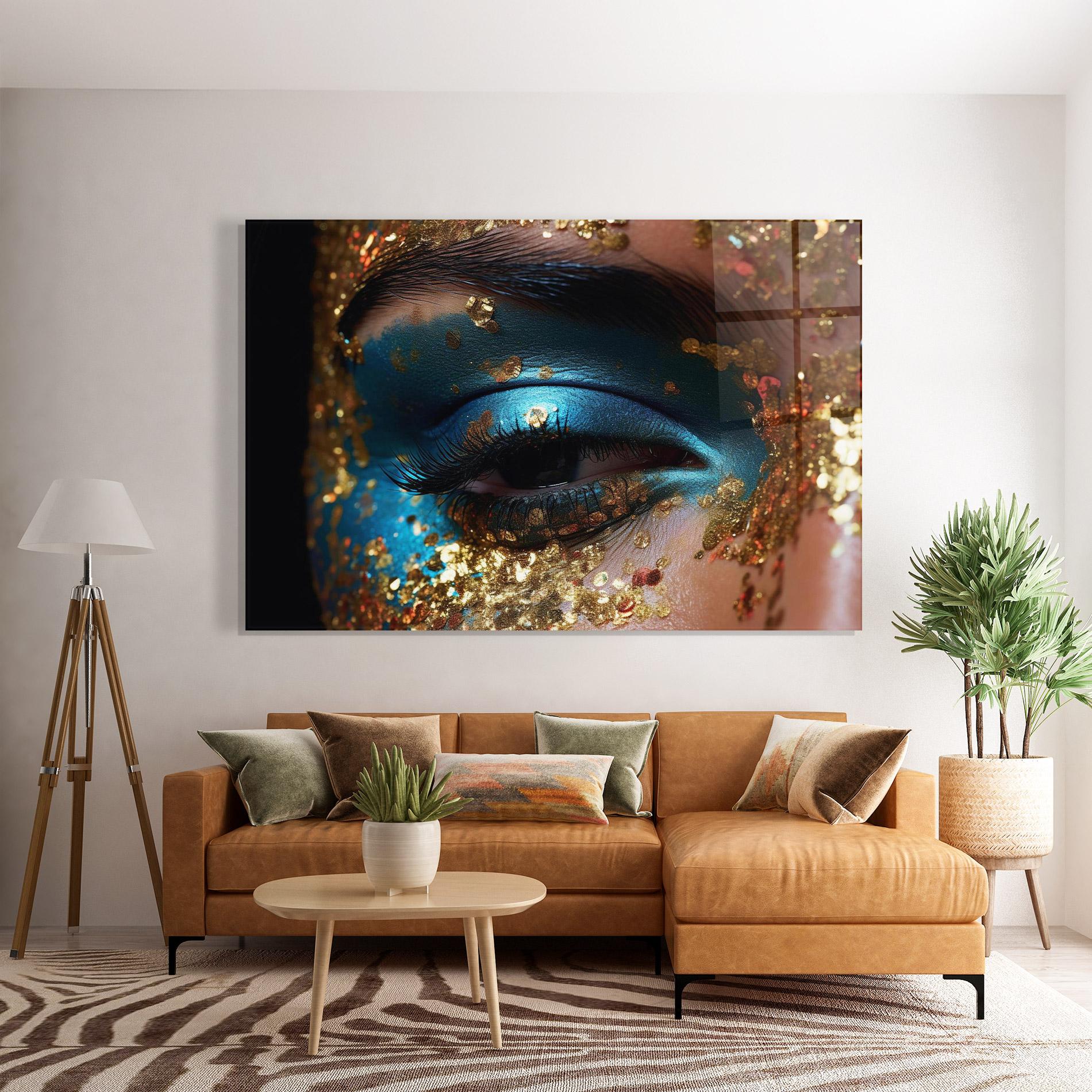 Tablou Sticla Blue Gold Glitter mockup 7