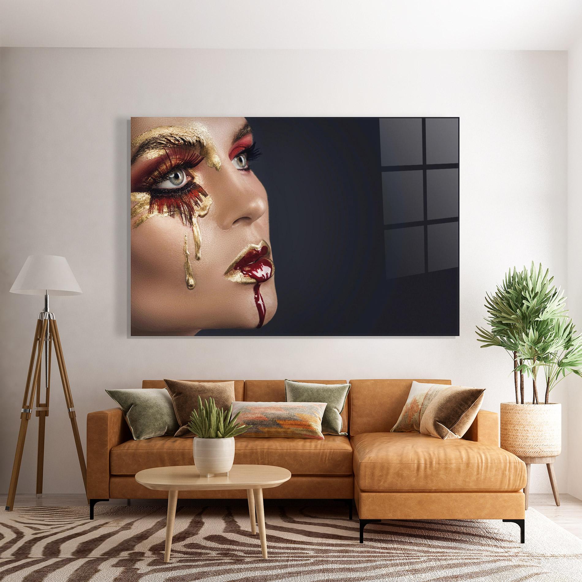 Tablou Sticla Gold Bloody Lips Makeup mockup 7