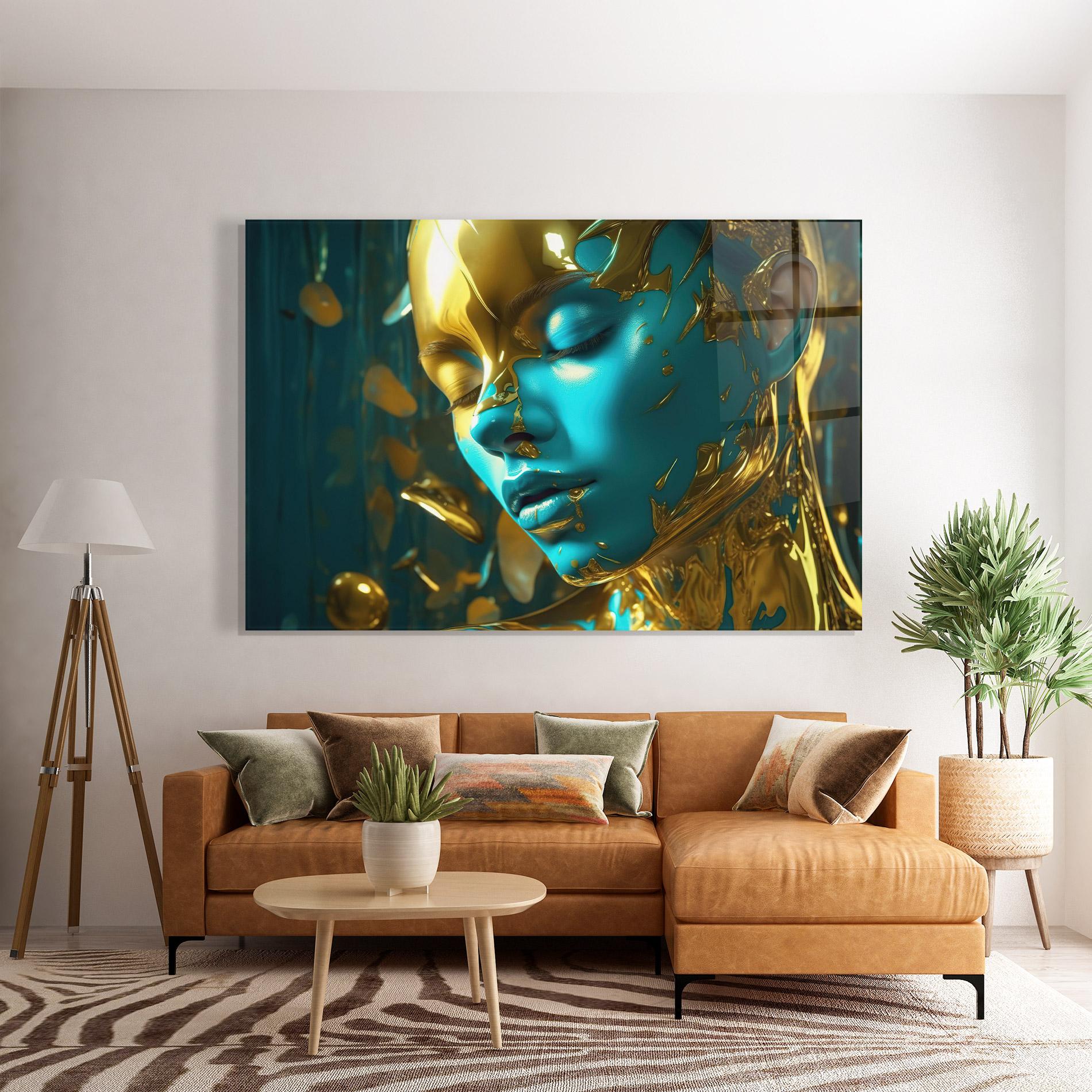 Tablou Sticla Golden Blue Makeup mockup 7