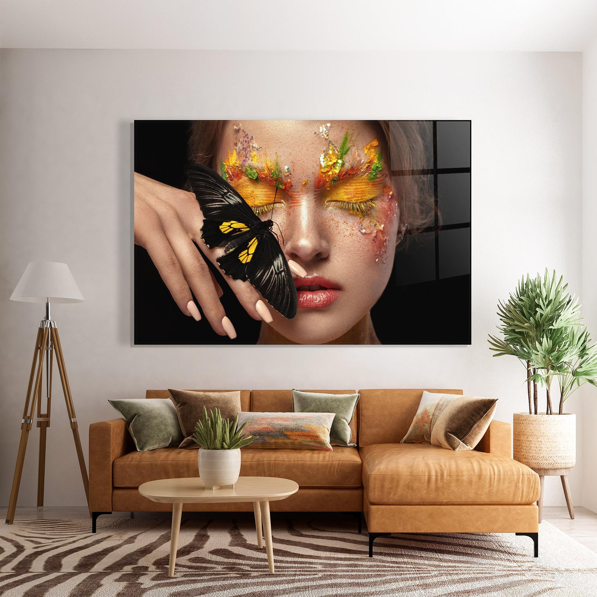 Tablou Sticla Pretty Butterflu Makeup mockup 7