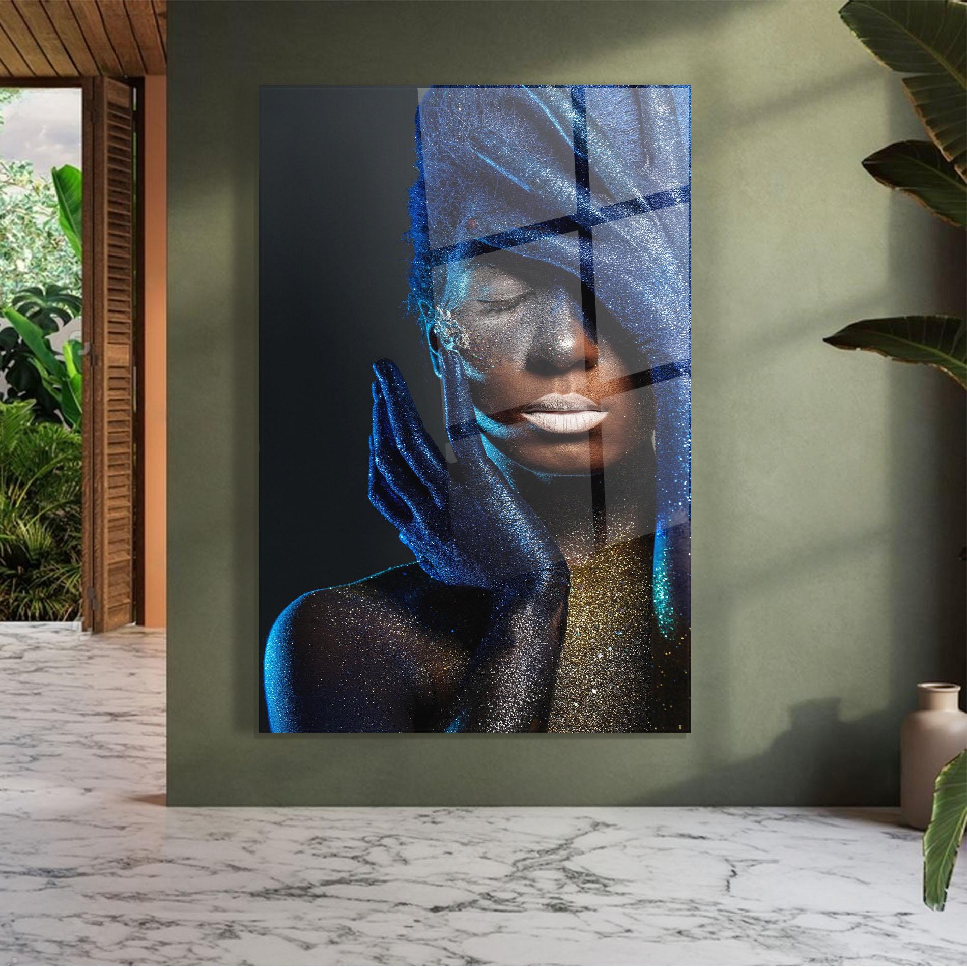 Tablou Sticla Blue Hair Hands mockup 7