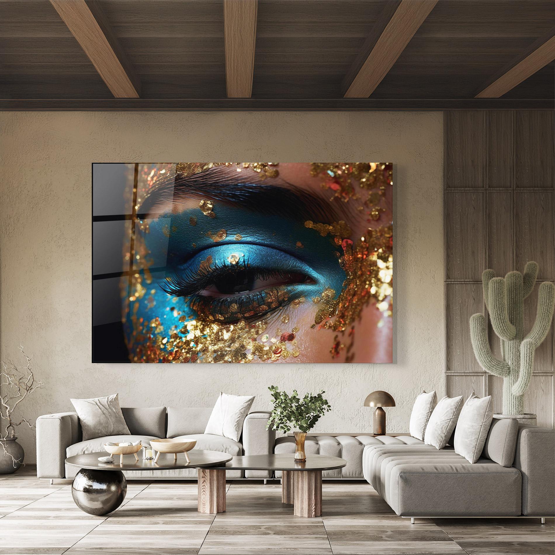 Tablou Sticla Blue Gold Glitter mockup 8