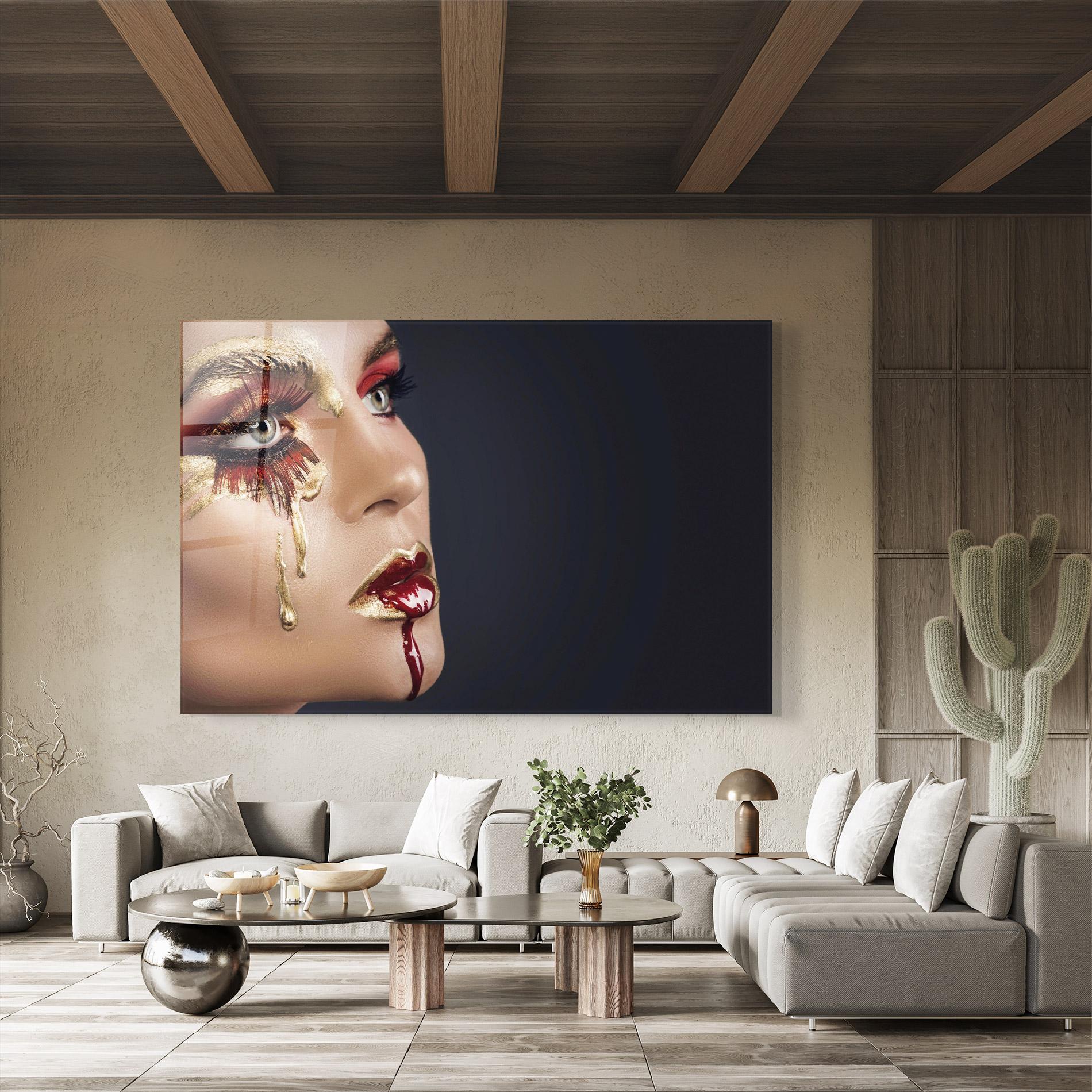 Tablou Sticla Gold Bloody Lips Makeup mockup 8