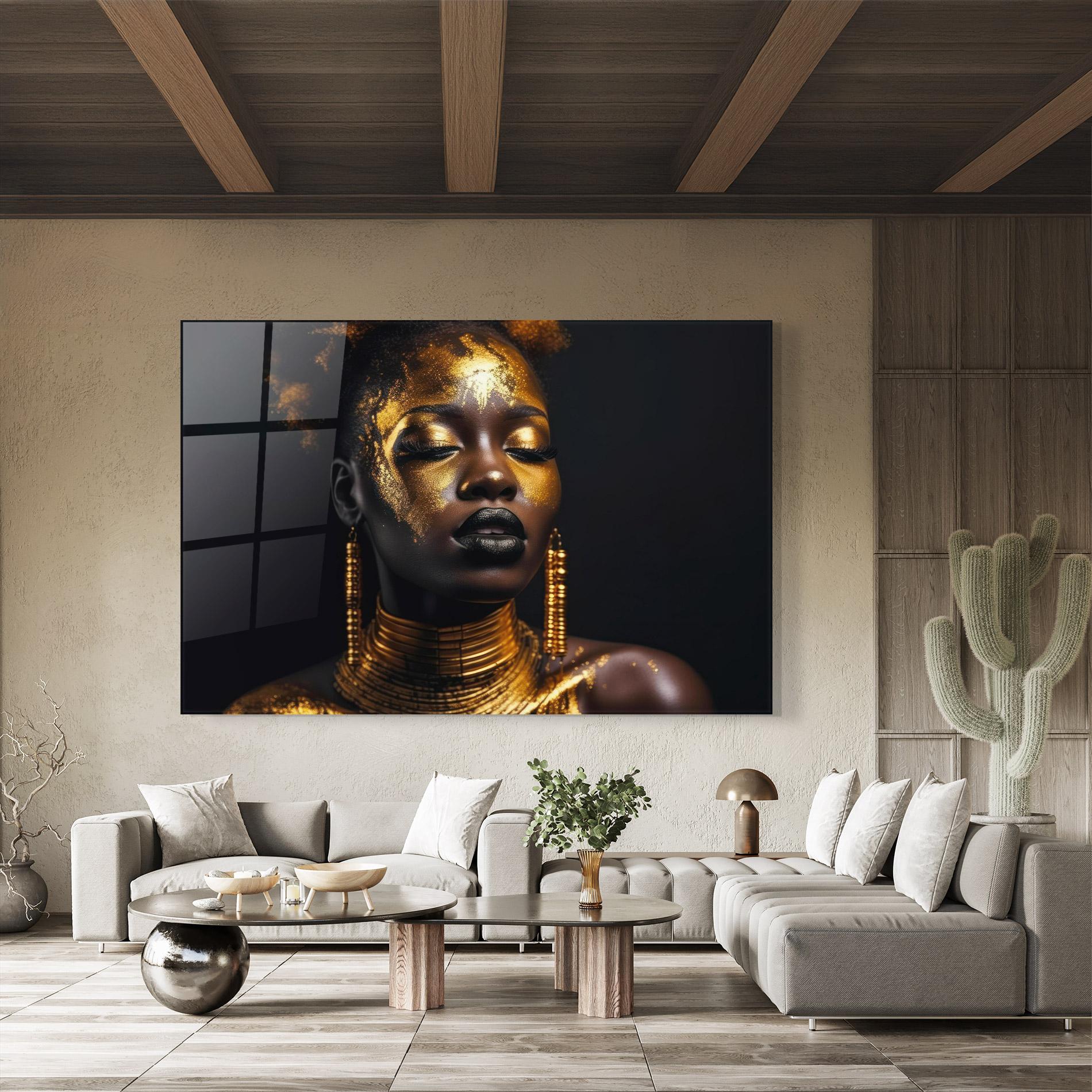 Tablou Sticla Gold Makeup Black Lips mockup 8