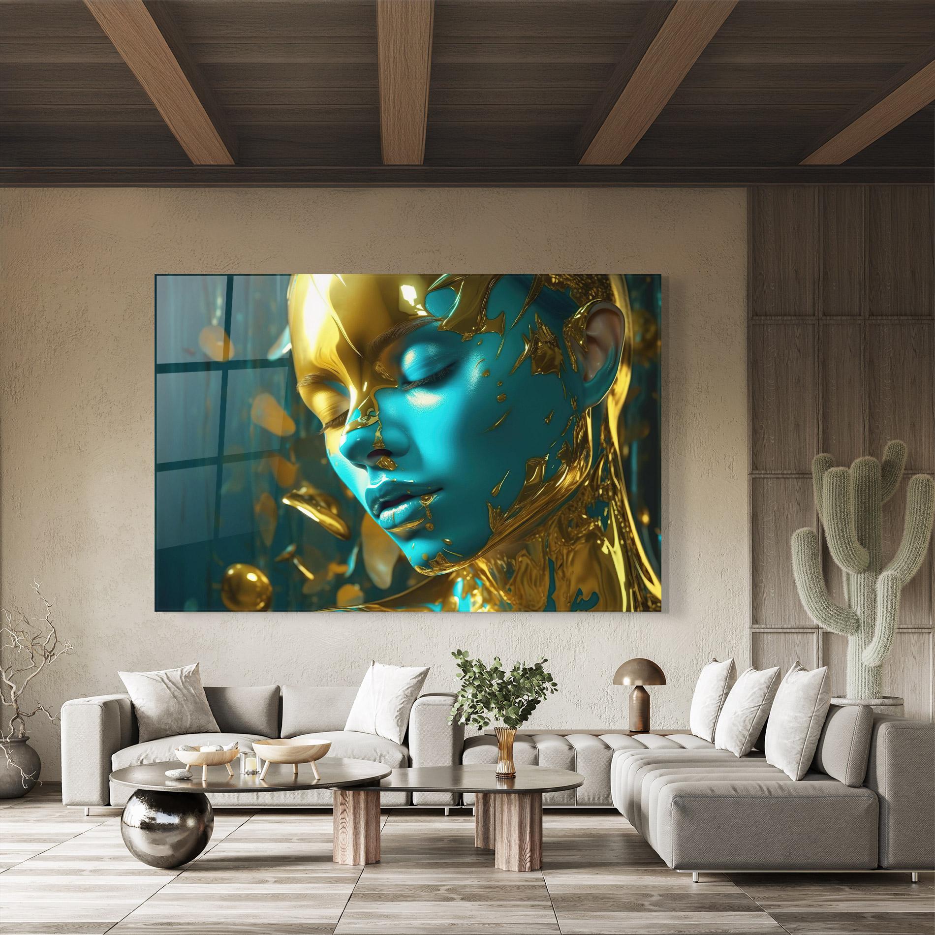 Tablou Sticla Golden Blue Makeup mockup 8