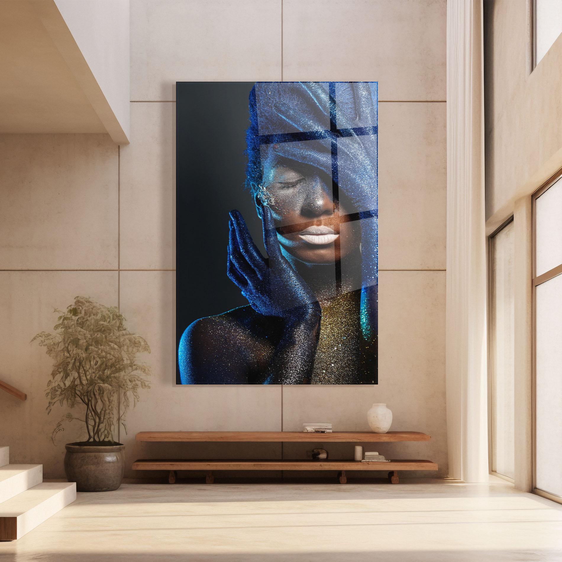 Tablou Sticla Blue Hair Hands mockup 8