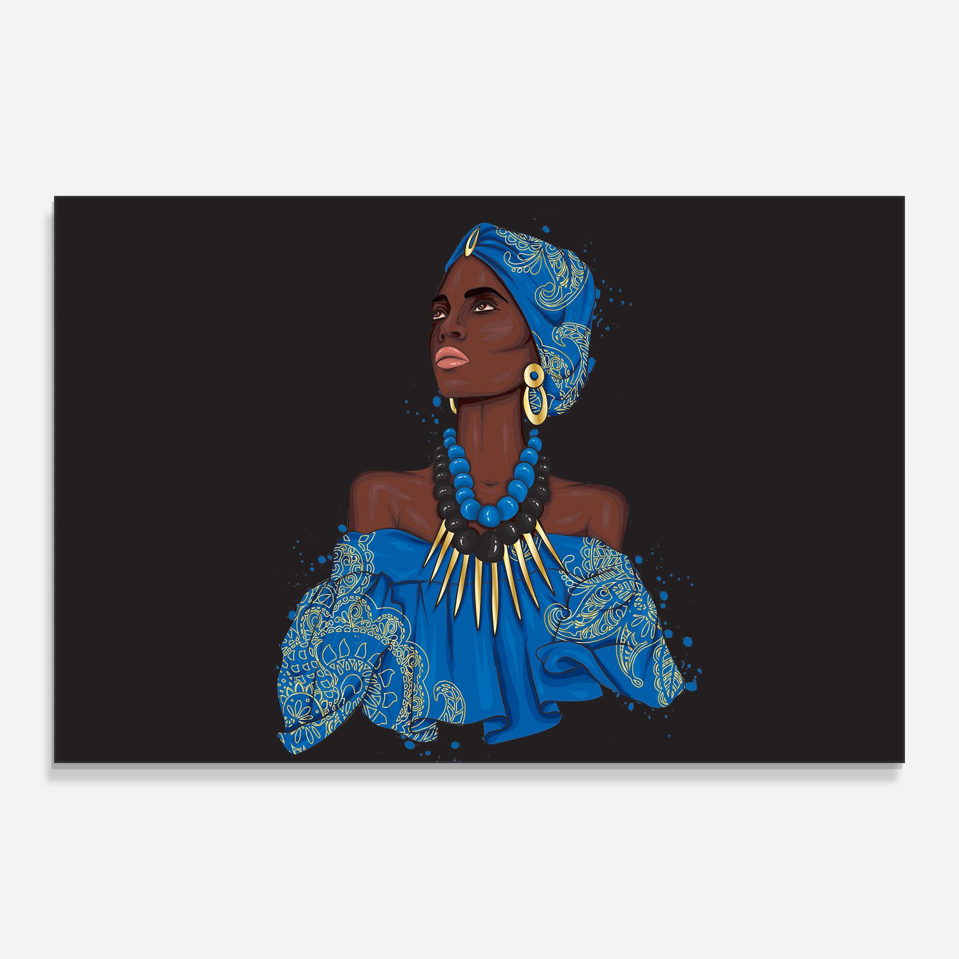 Tablou Sticla Blue African Outfit mockup 0