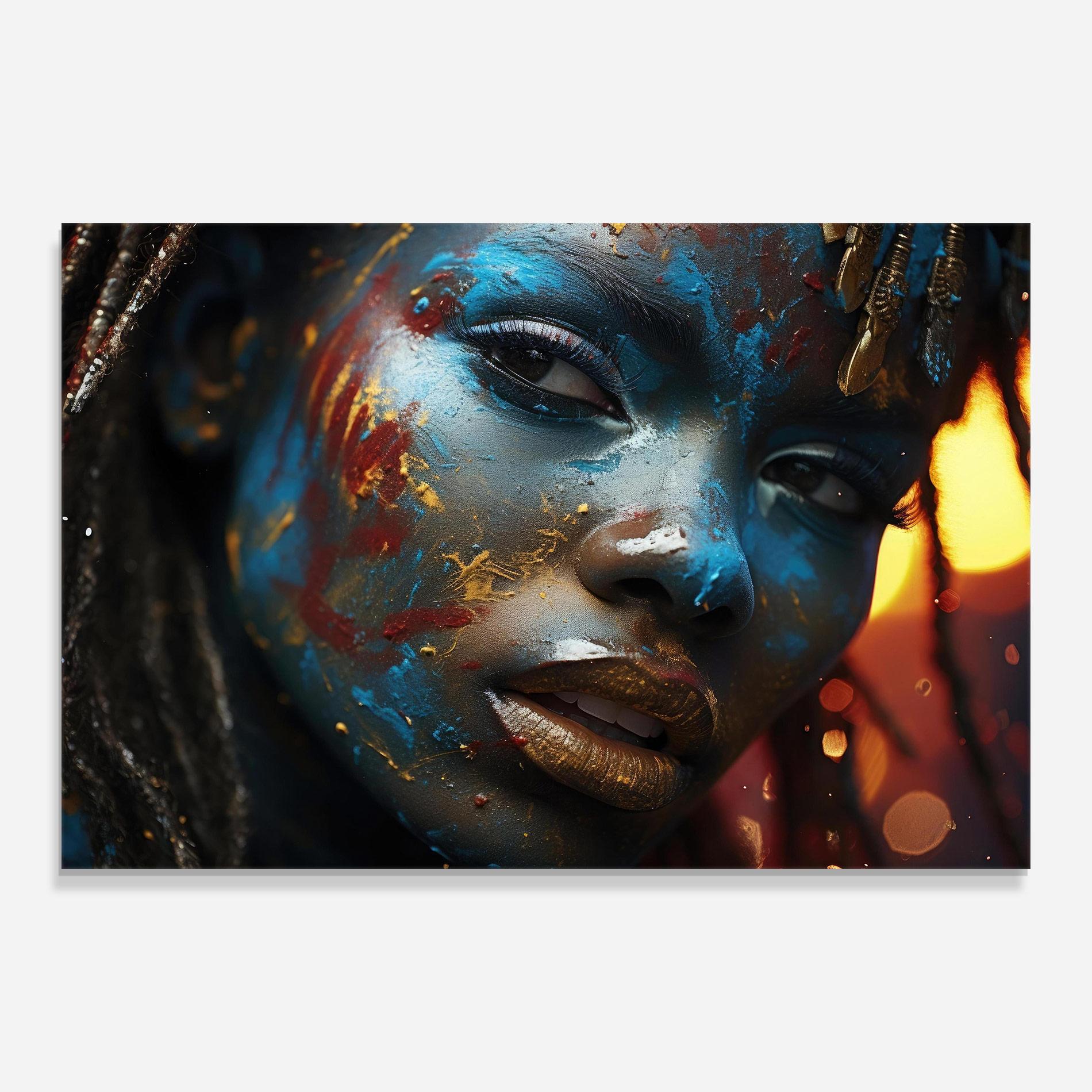 Tablou Sticla Blue Paint Woman mockup 0