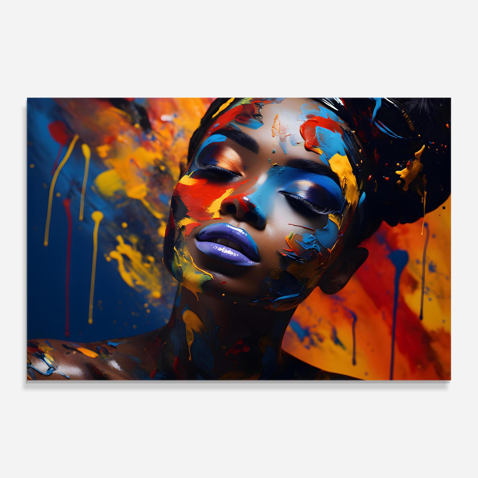 Tablou Sticla Color Splash African Woman mockup 0