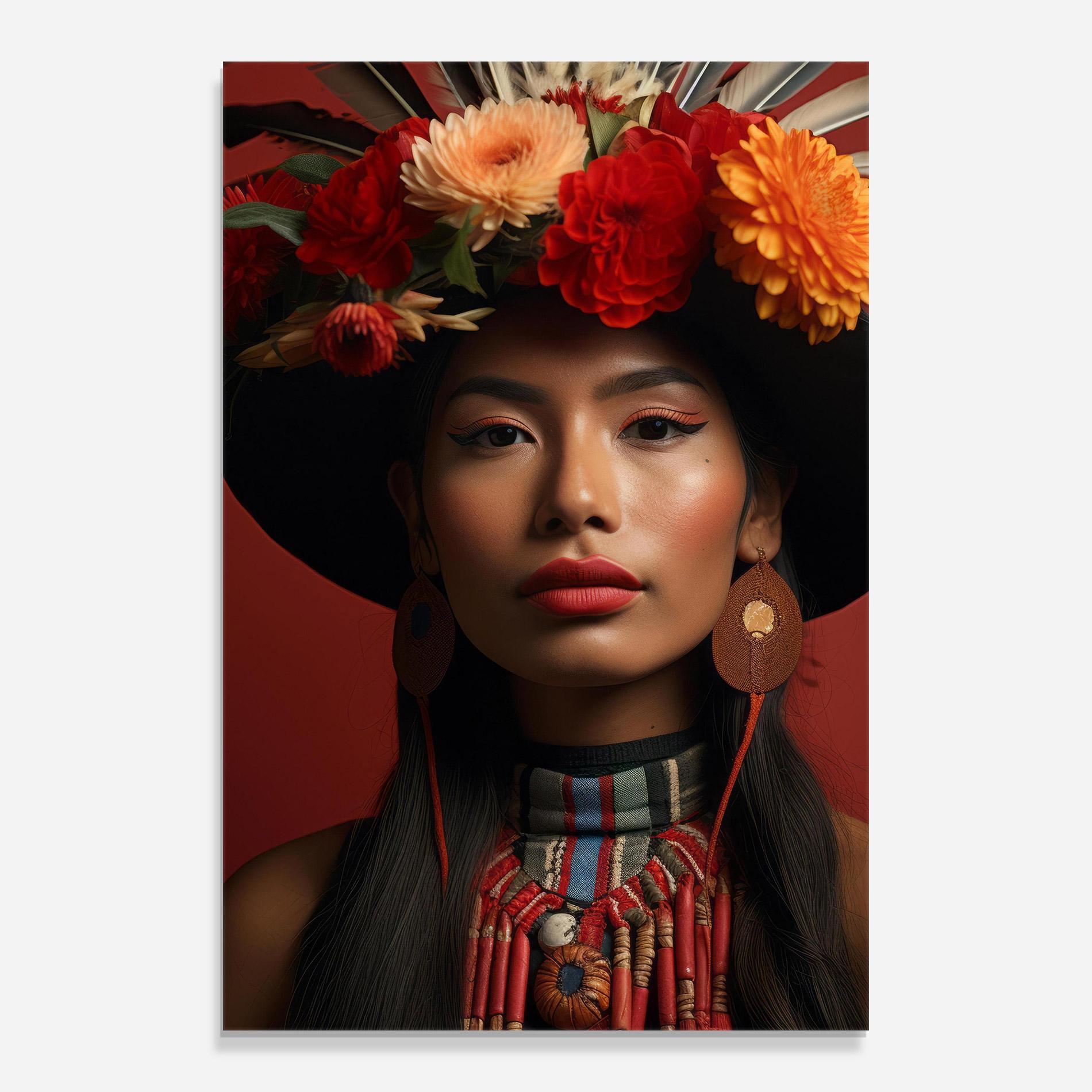 Tablou Sticla Colorful Flowers Hat mockup 0