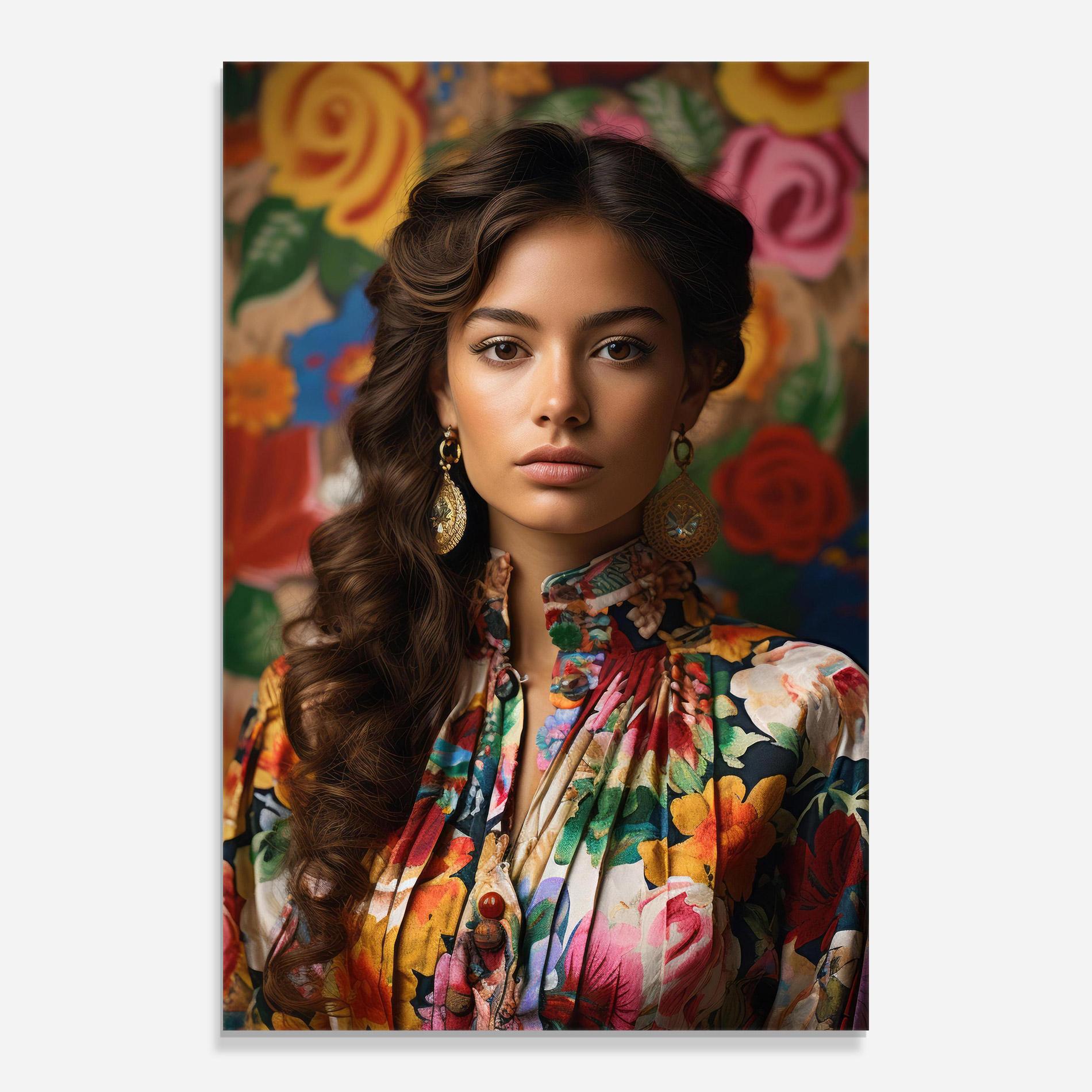 Tablou Sticla Floral Dress Long Hair mockup 0