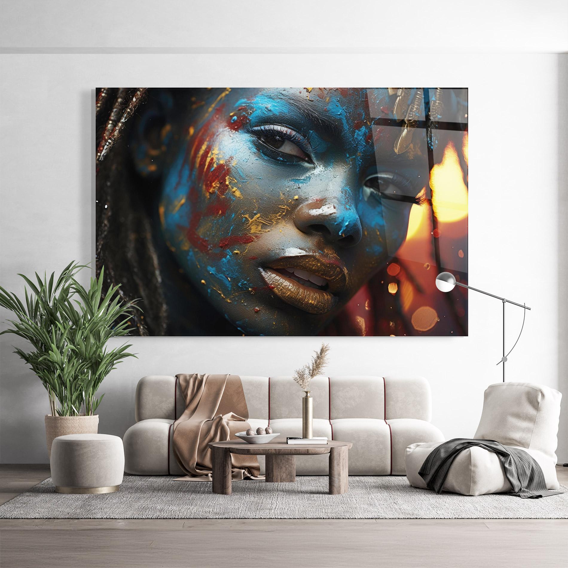 Tablou Sticla Blue Paint Woman mockup 9