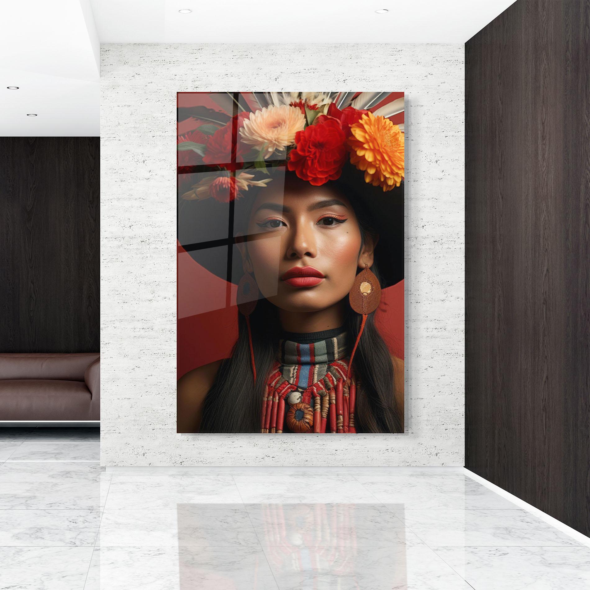 Tablou Sticla Colorful Flowers Hat mockup 9