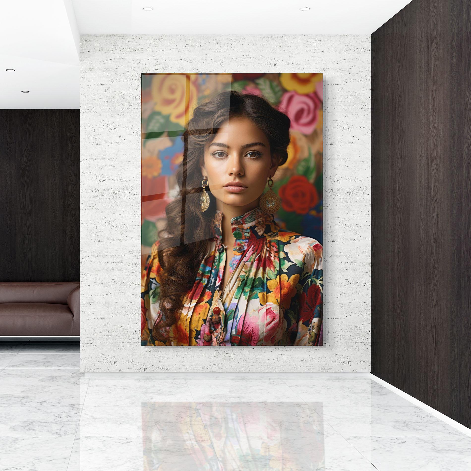 Tablou Sticla Floral Dress Long Hair mockup 9