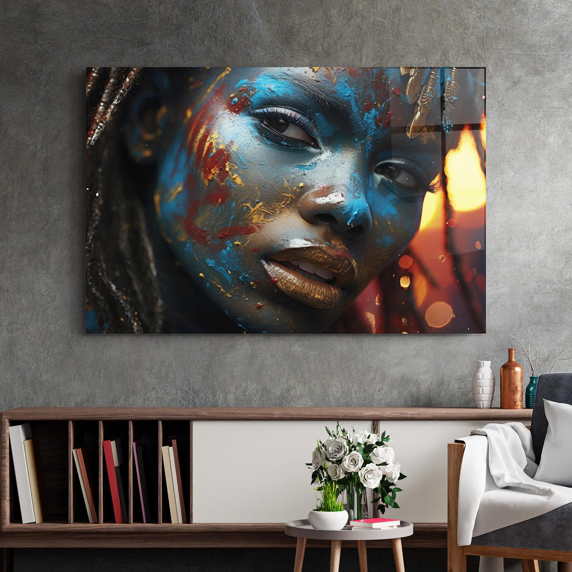 Tablou Sticla Blue Paint Woman mockup 2