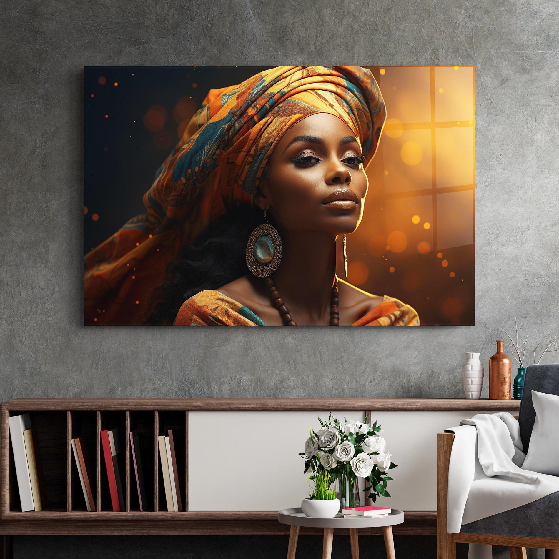 Tablou Sticla Fashion African Portrait mockup 2