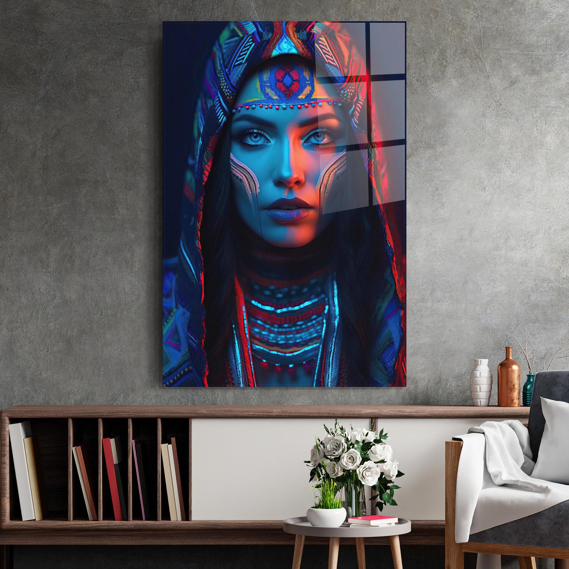 Tablou Sticla Blue Red Light Hood mockup 2