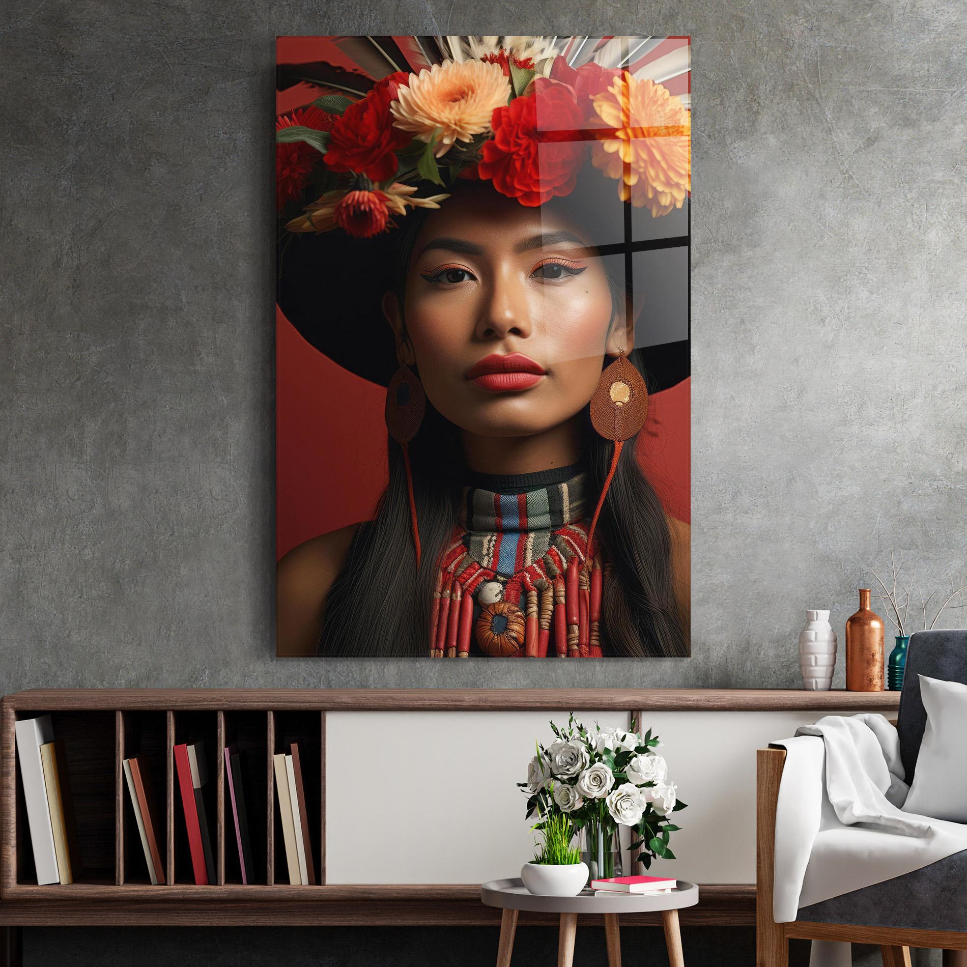 Tablou Sticla Colorful Flowers Hat mockup 2