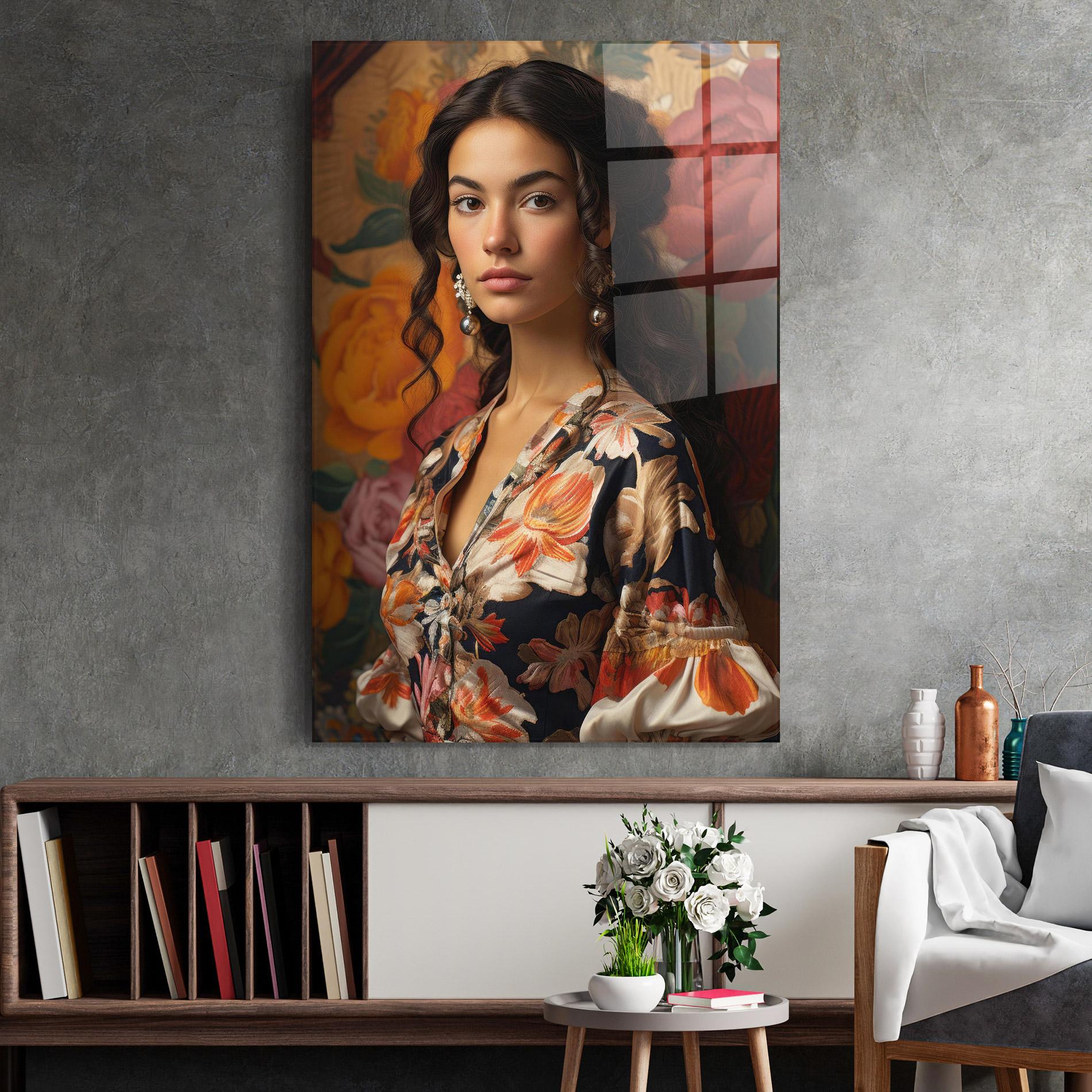 Tablou Sticla Floral Dress Lady mockup 2