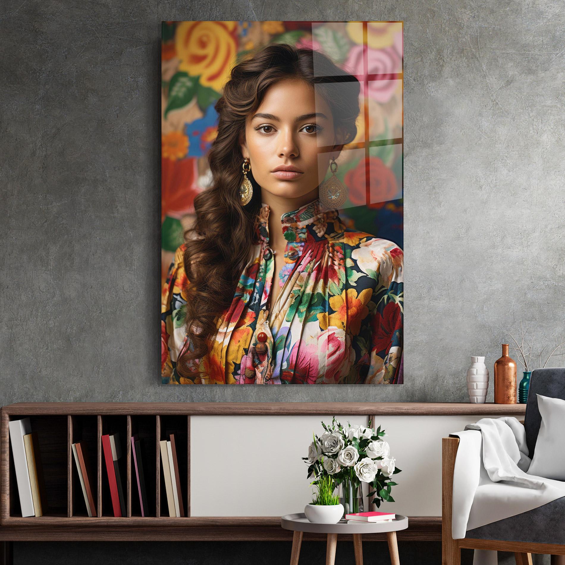 Tablou Sticla Floral Dress Long Hair mockup 2