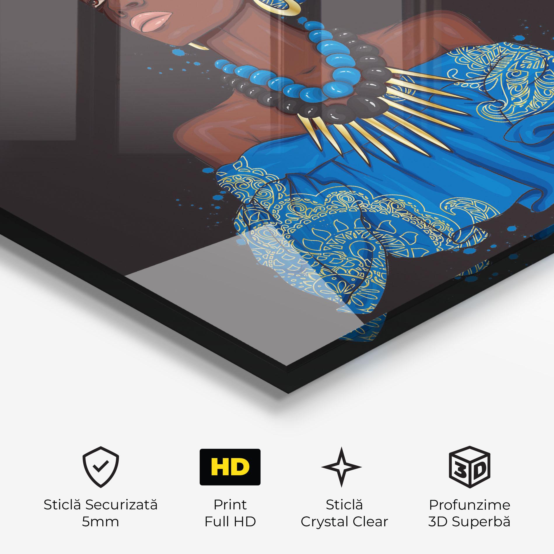 Tablou Sticla Blue African Outfit mockup 3