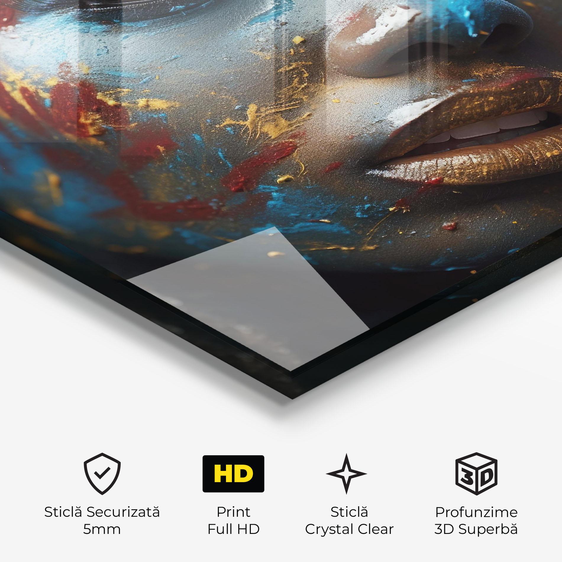 Tablou Sticla Blue Paint Woman mockup 3