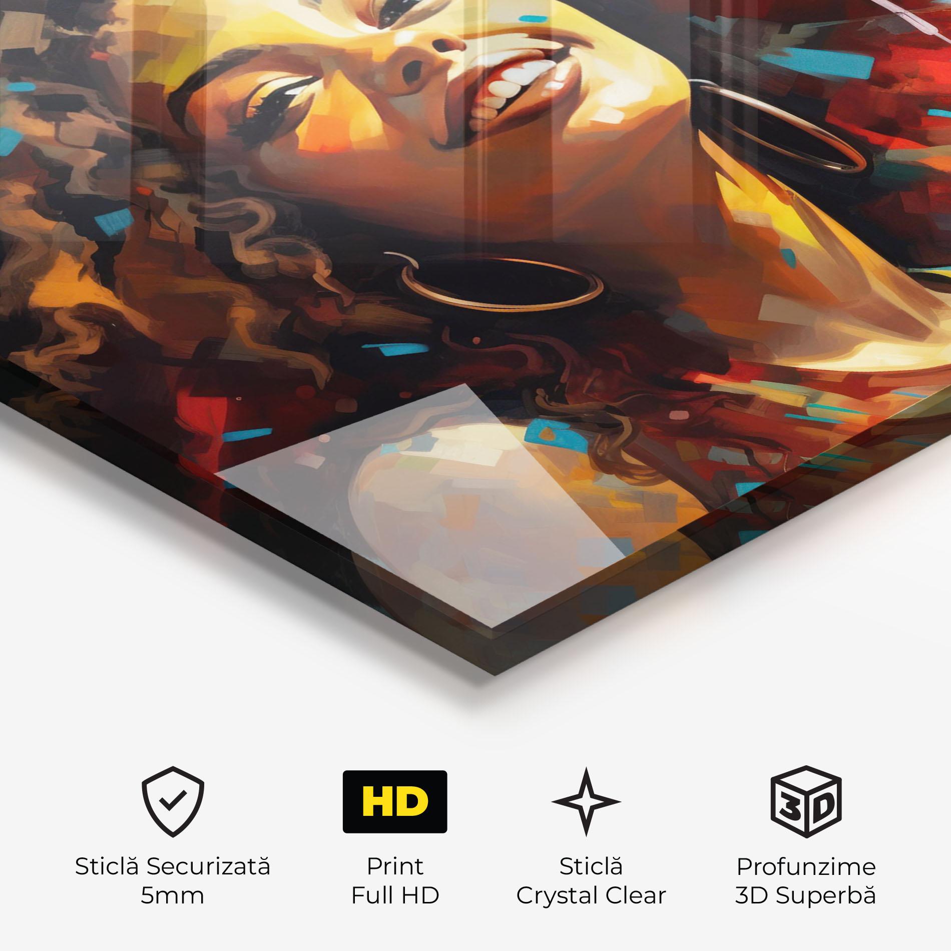 Tablou Sticla Cheerful African Woman mockup 3