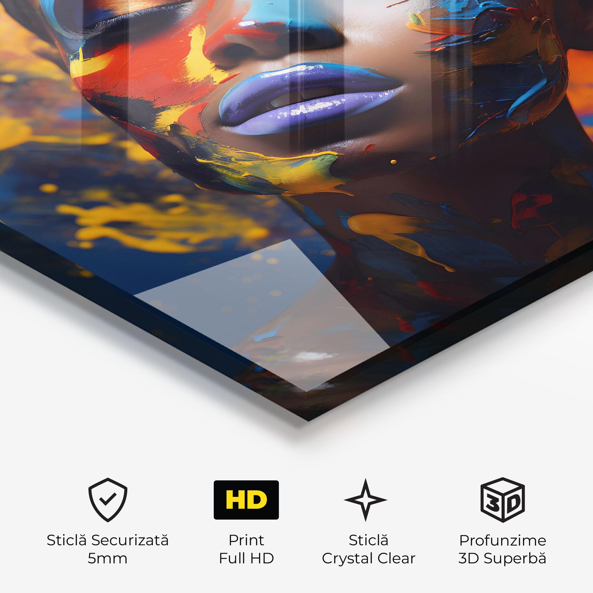 Tablou Sticla Color Splash African Woman mockup 3