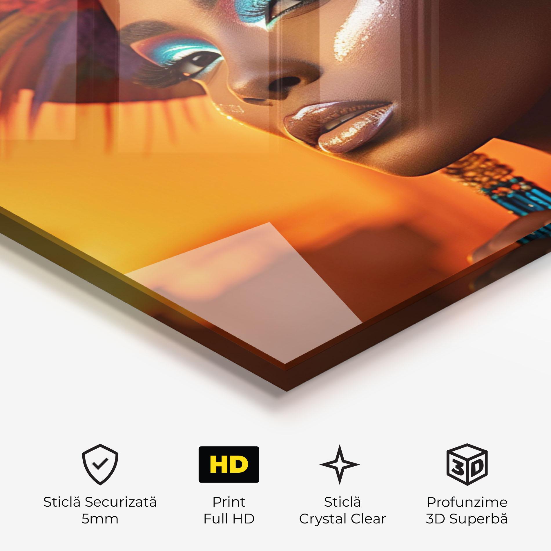 Tablou Sticla Elaborate Makeup Woman mockup 3