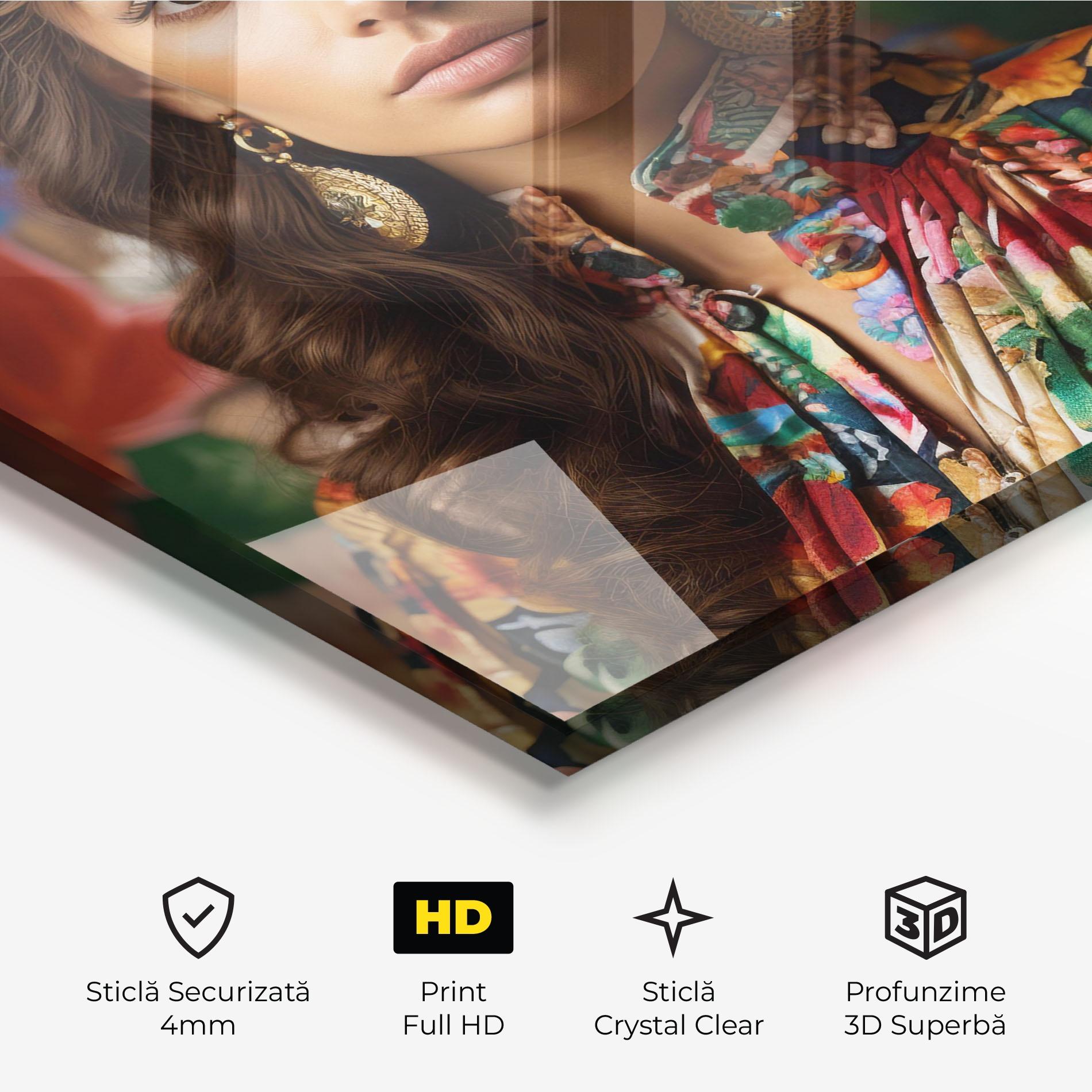 Tablou Sticla Floral Dress Long Hair mockup 3