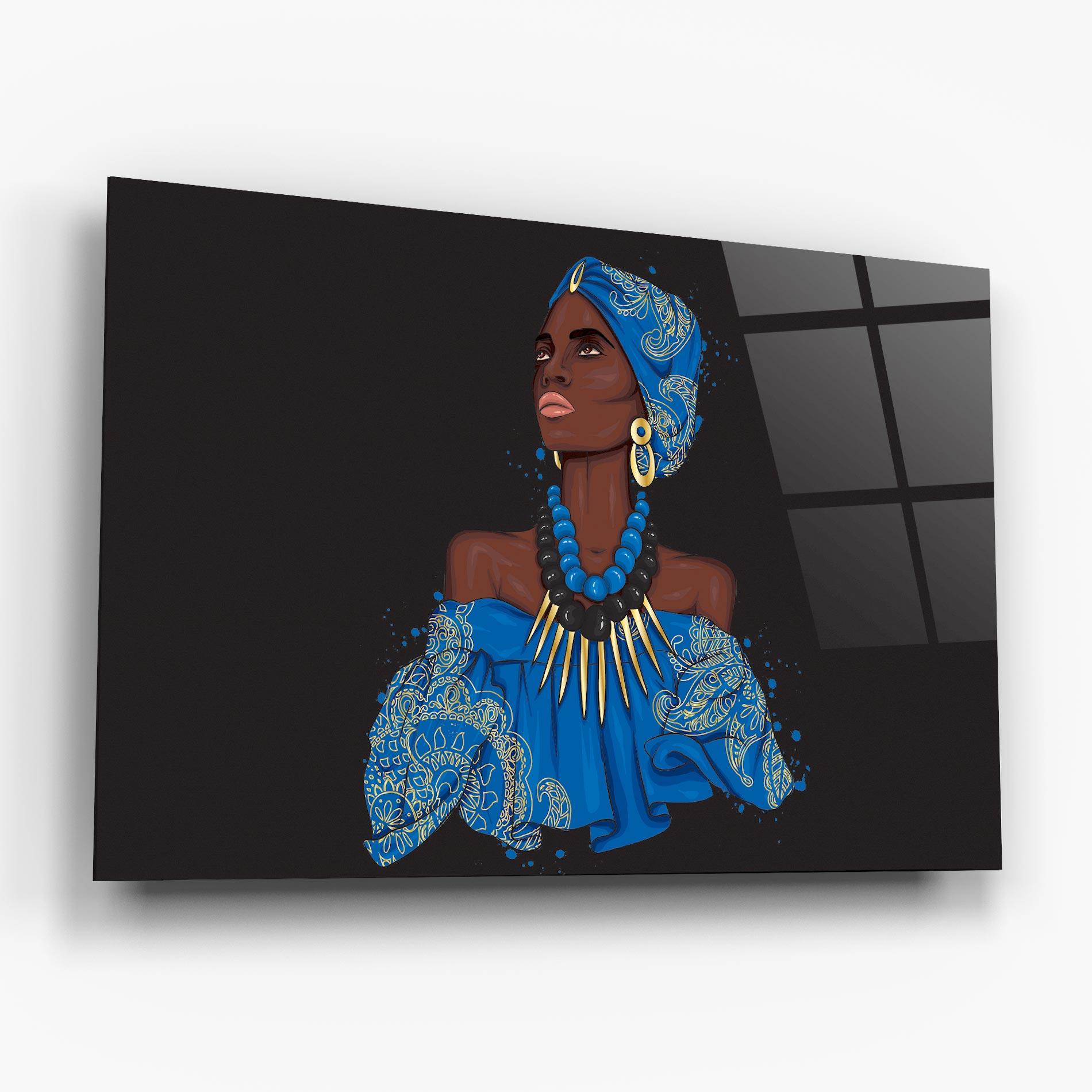 Tablou Sticla Blue African Outfit mockup 6